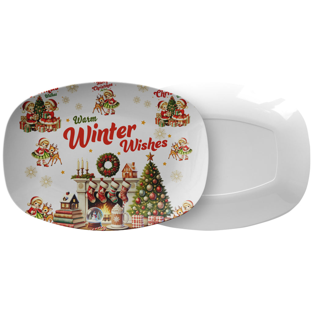 Charming Vintage Christmas 10x14 Platter Festive Red Green Design, Perfect for Holiday Gatherings, Durable Dishware, Ideal for Serving Cookies, Snacks Treats - MRSBYVALLE