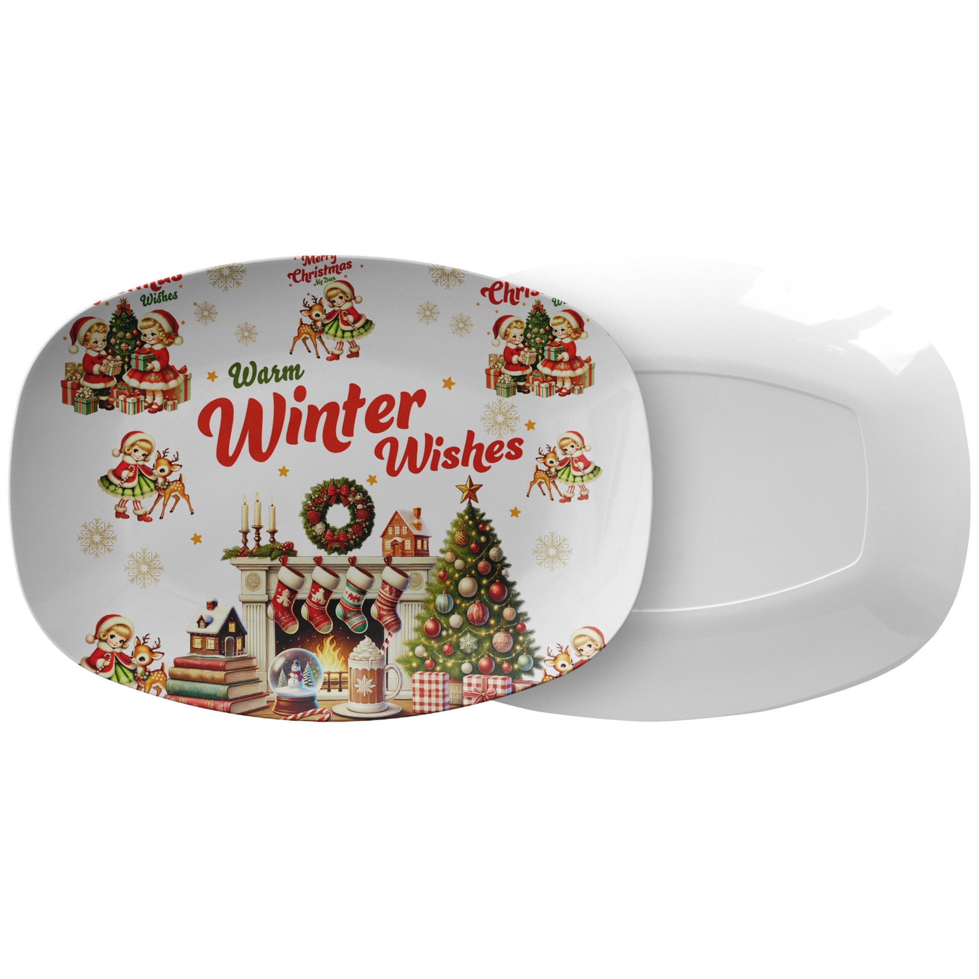 Charming Vintage Christmas 10x14 Platter Festive Red Green Design, Perfect for Holiday Gatherings, Durable Dishware, Ideal for Serving Cookies, Snacks Treats - MRSBYVALLE