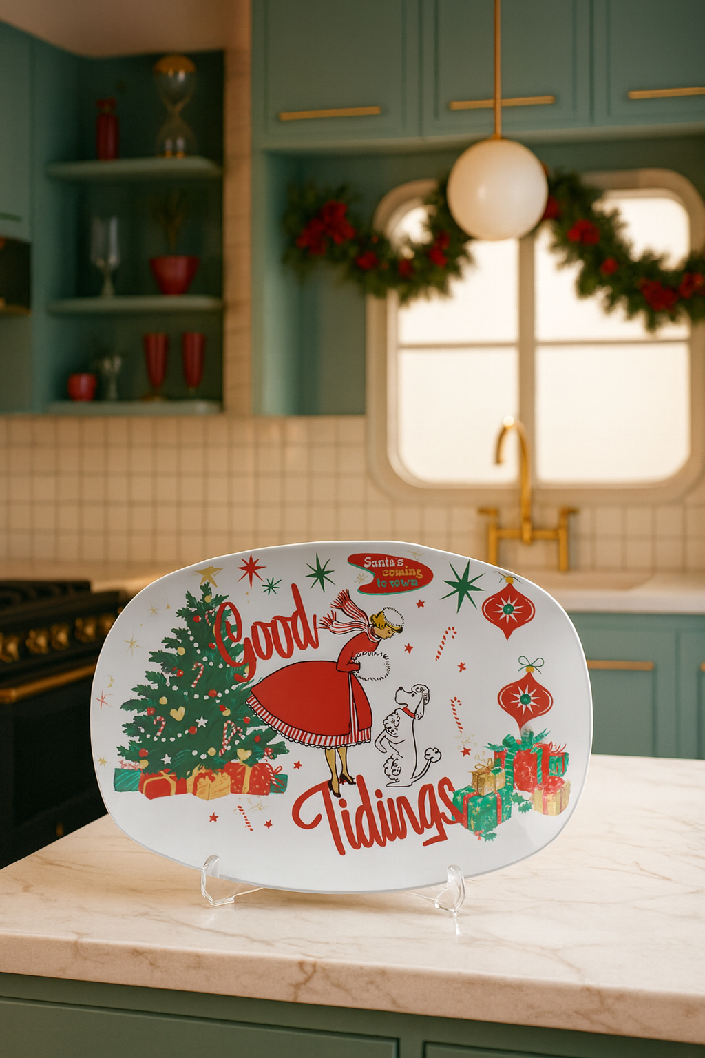Good Tidings Retro Christmas Holiday Platter  Festive Sandwich & Cheese Platter, Vintage Charm, Perfect Christmas Entertaining Idea