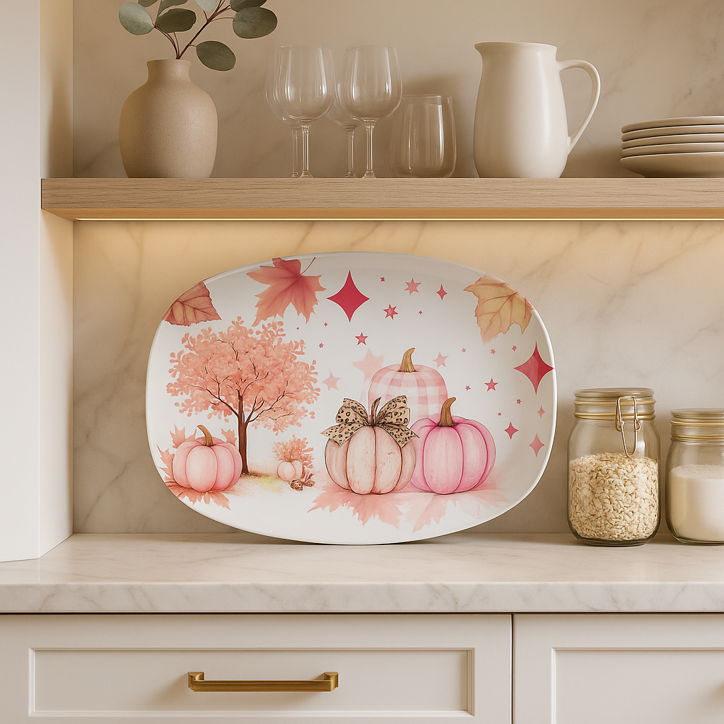 Pink Pumpkins with Pink Fall Leaves – Blush Autumn Decor, Farmhouse Chic Accent for Kitchen, Dining  Entryway, Elegant Seasonal Style, Thanksgiving