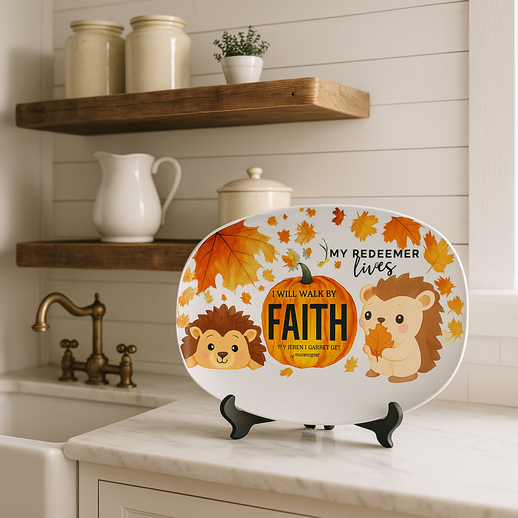 Bible Verse Fall Theme 10x14 Serving Platter – Autumn Christian Home Decor, Scripture Kitchen Tray, Thanksgiving Gift, Hedgehogs and Fall Leaves