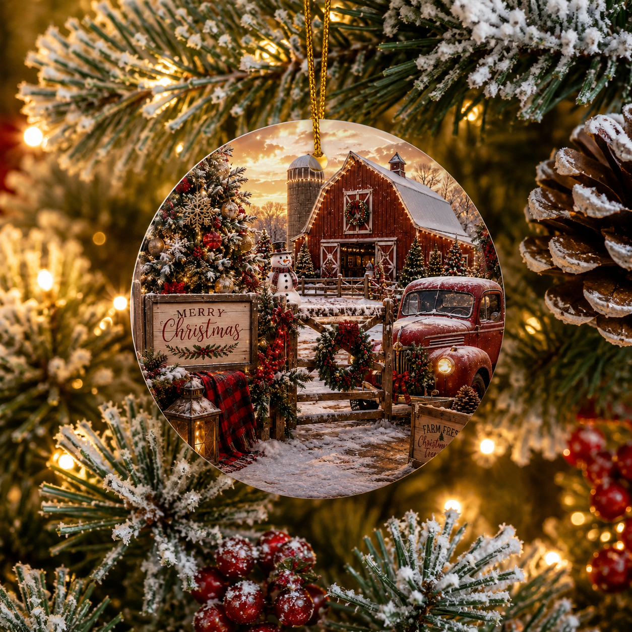 Vintage Christmas Truck Ceramic Ornament — Merry Christmas Farmhouse Holiday Decoration