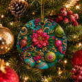 Poinsettia & Baubles Ceramic Ornament — Round Christmas Tree Decoration