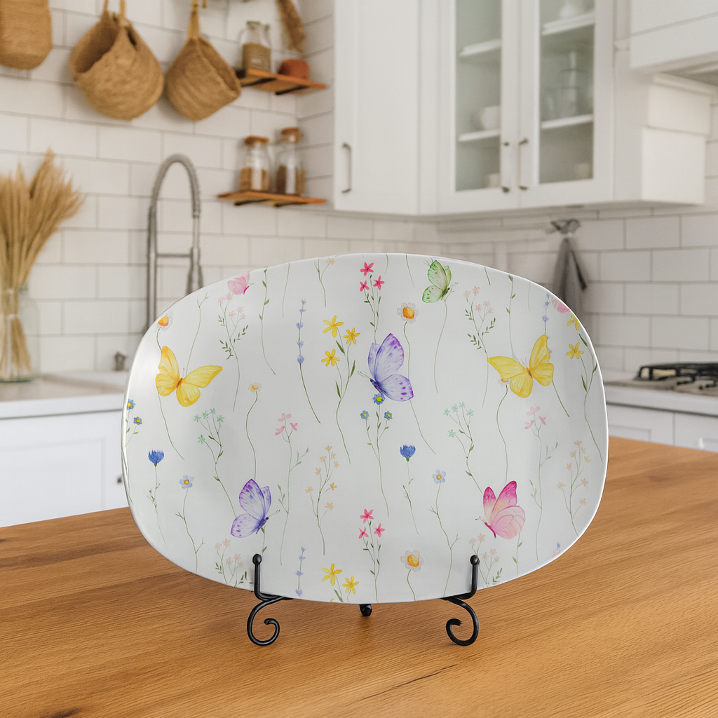 Wildflowers & Butterflies Platter 10x14” Floral Garden Tray, Oven & Microwave Safe, Nature-Inspired Gift, Spring Table Decor Made in USA