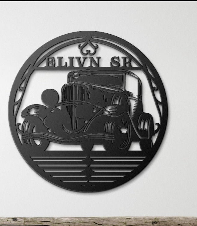 Classic Car Custom Metal Art - 18 Gauge Steel, Personalized Name, Ideal Gift for Dad & Car Enthusiasts - MRSBYVALLE
