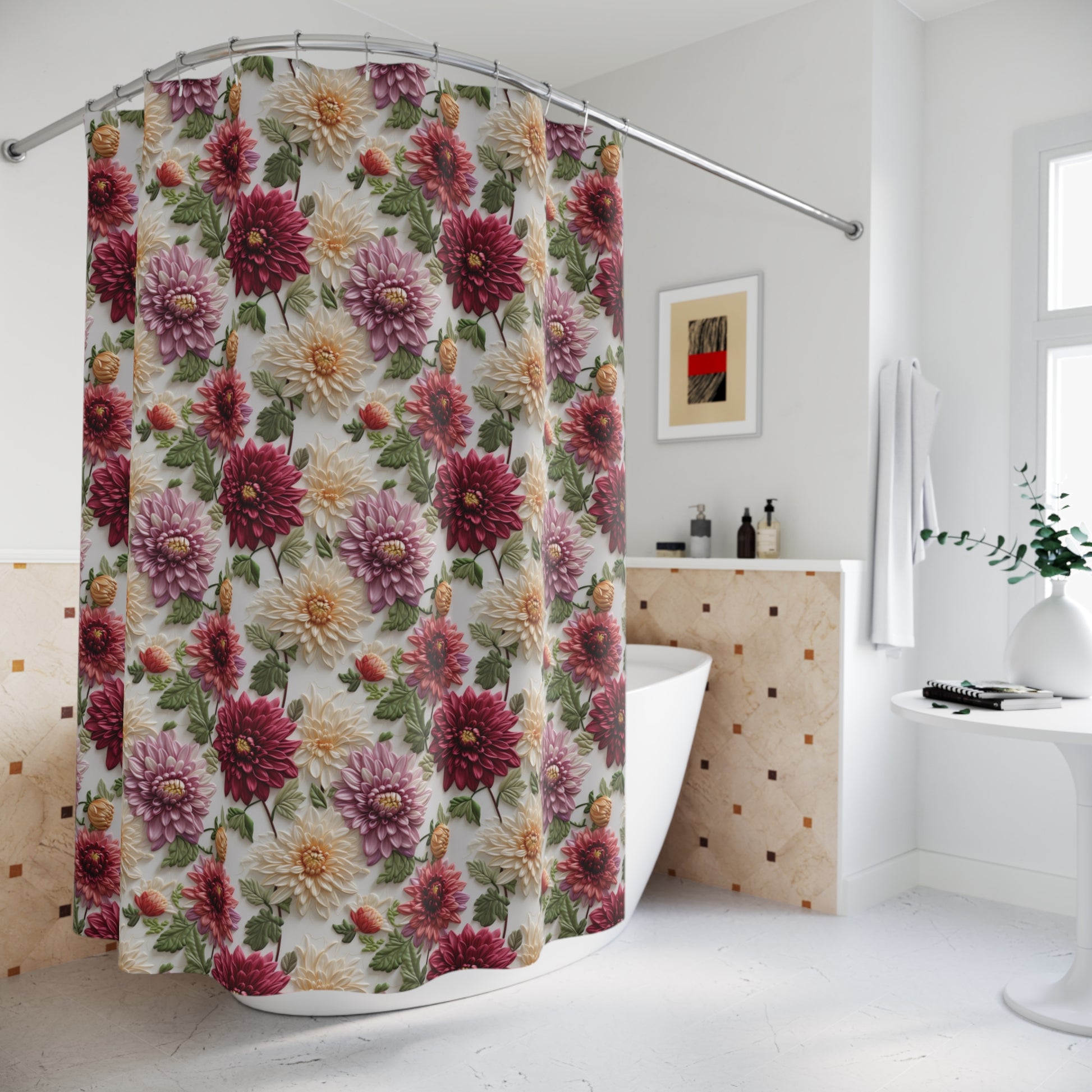 Elegant Fall Floral Shower Curtain | Autumn-Inspired Bathroom Decor High-Quality Fabric | 71x74 Inches | Vibrant Design for a Stylish Upgrade the Bathroom - MRSBYVALLE