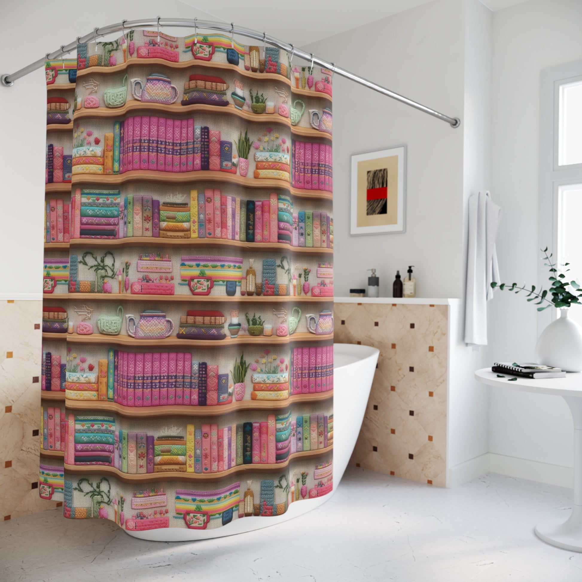 Whimsical 3D Embroidery Illusion Books on Pastel Shelves  Perfect for Book Enthusiasts', Readers, Teachers Home Decor Bridal Shower Gift Newlywed - MRSBYVALLE