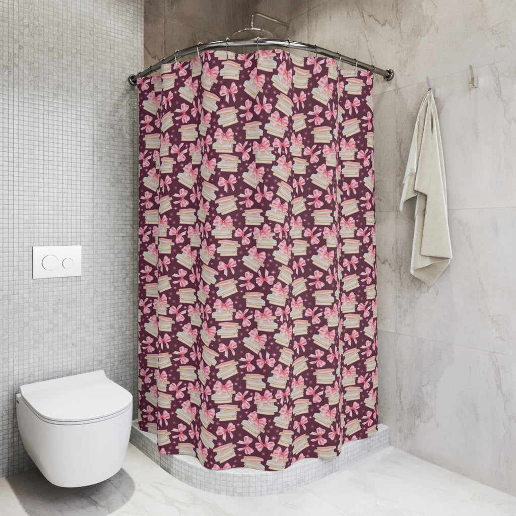 Coquette Pink Bows & Books Shower Curtain Vibrant Floral Design for Bohemian Bathroom Décor 100% Polyester, Water-Resistant, and Stylish Upgrade the Bathroom - MRSBYVALLE