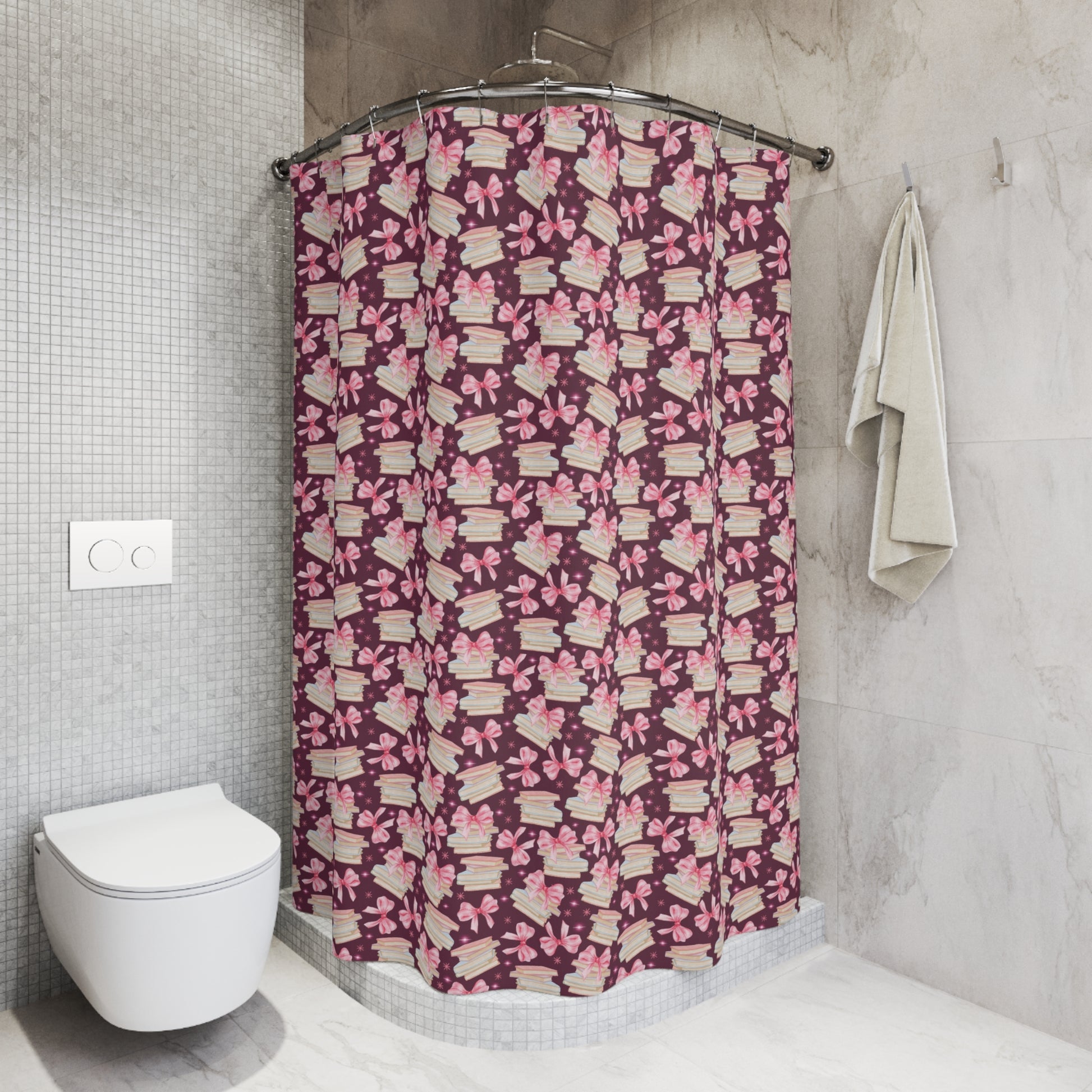 Coquette Pink Bows & Books Shower Curtain Vibrant Floral Design for Bohemian Bathroom Décor 100% Polyester, Water-Resistant, and Stylish Upgrade the Bathroom - MRSBYVALLE