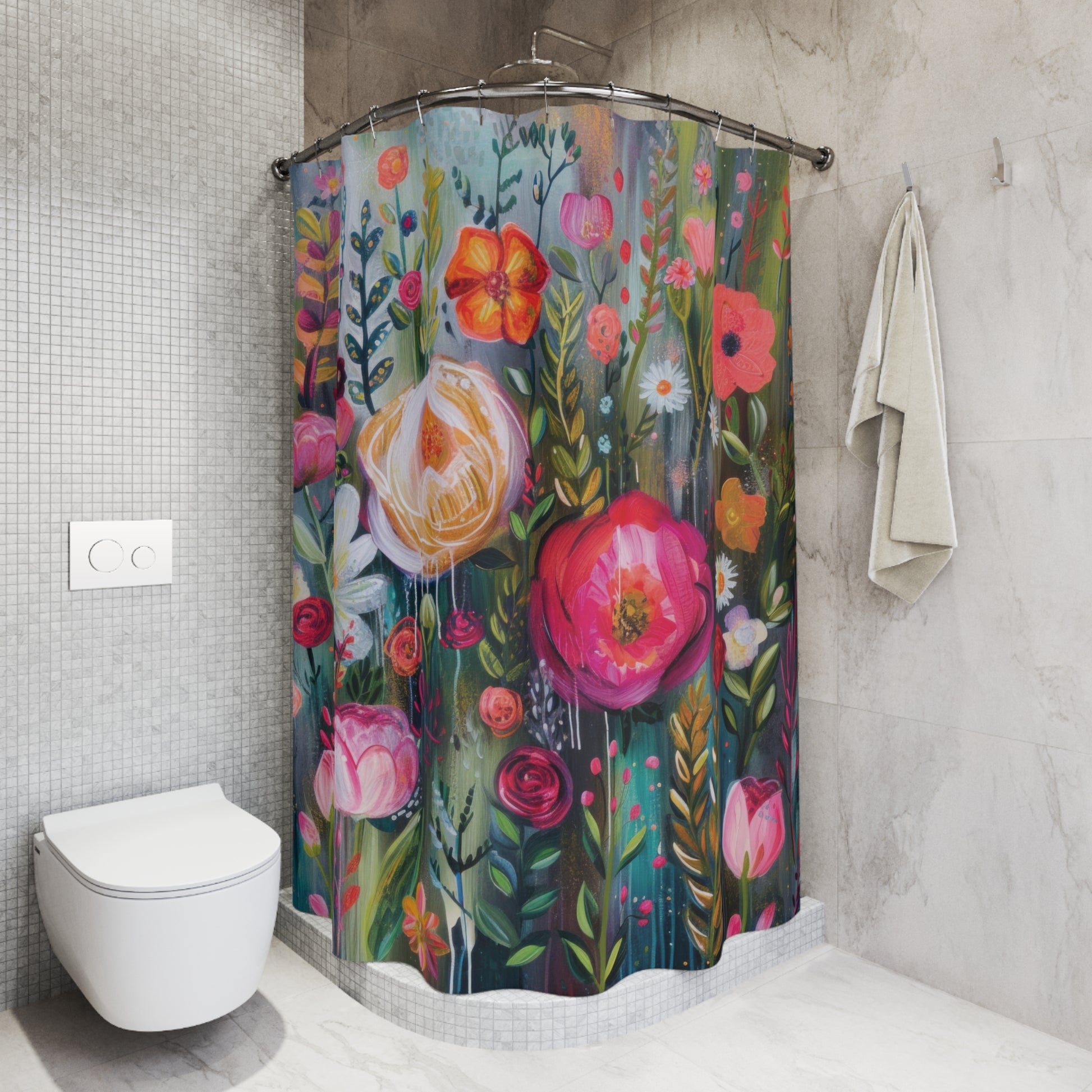 Boho Floral Shower Curtain – Water-Resistant, Eco-Friendly Polyester Fabric, Bohemian Bathroom Decor, Stylish and Durable, Available in Multiple Sizes for Perfect Fit Upgrade the Bathroom - MRSBYVALLE
