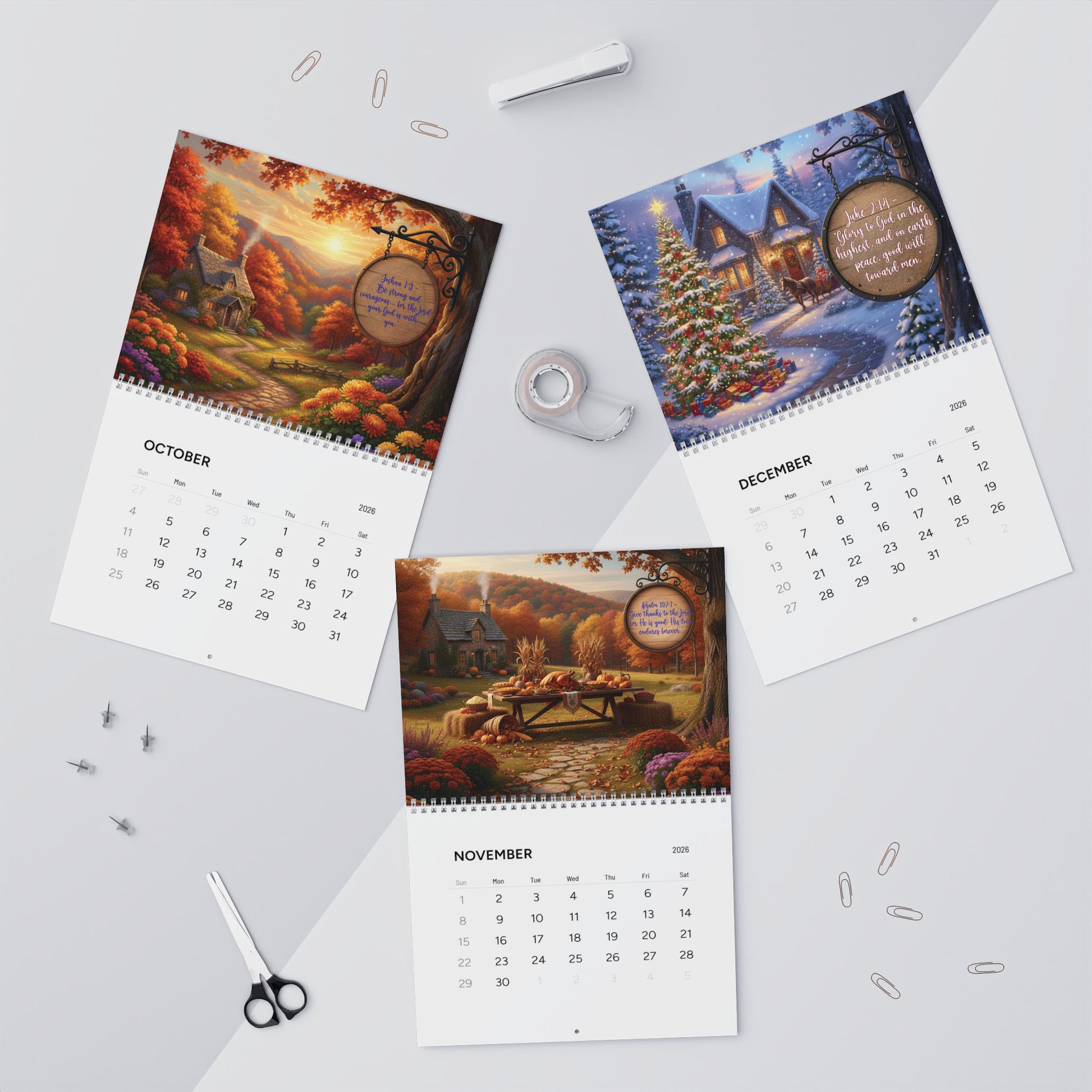2026 Christian Scripture Wall Calendar 2026 | 12-Month Scenic Landscape Art & Powerful Bible Verses