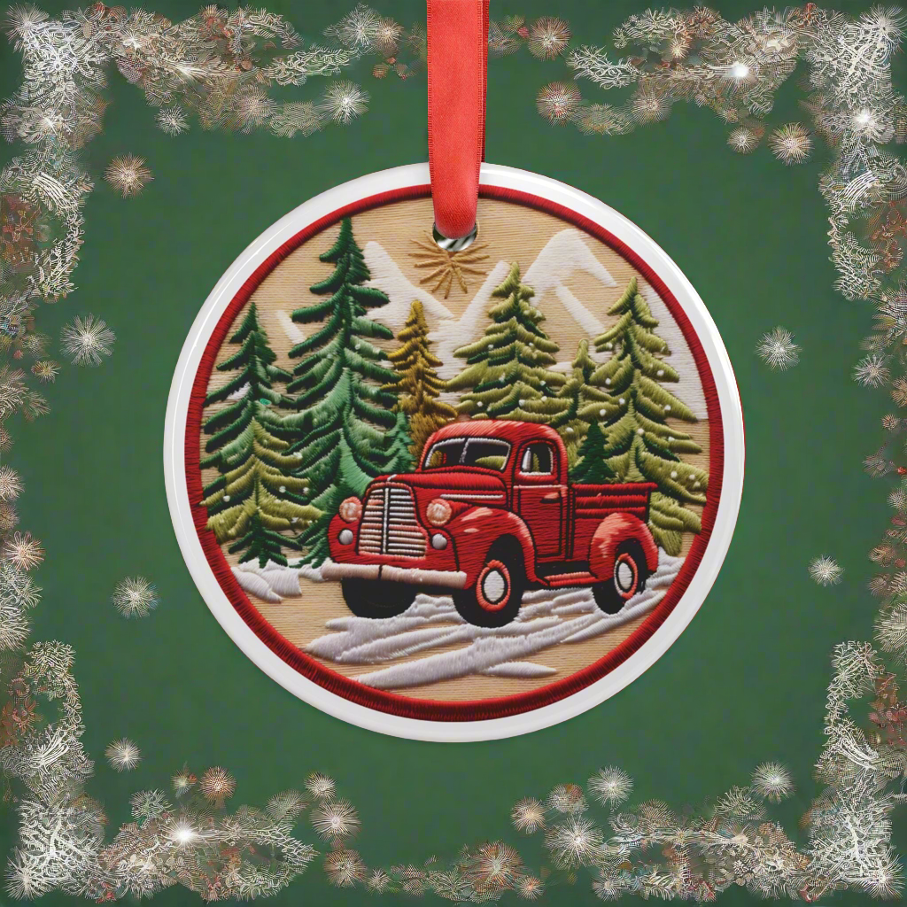 Christmas RED Pickup Ornament 3D Illusion Acrylic with Ribbon Festive Holiday Décor, Perfect Gift for Tree, Home, Office | Unique Christmas Decoration Holiday Keepsake Ideal for Tree Trimming and Gift Giving - MRSBYVALLE