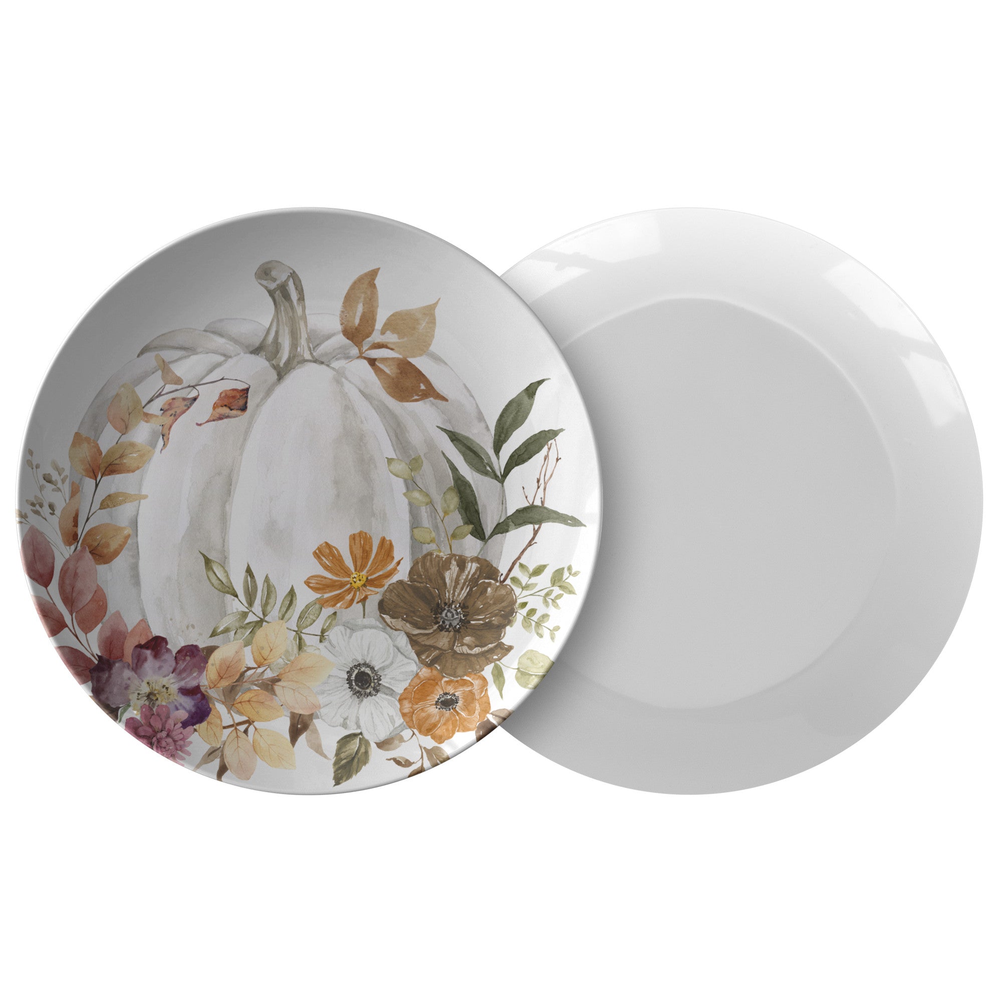 Durable White Pumpkin with Fall Design 10 Inch Plate Perfect for Autumn Décor, Thanksgiving Table Settings, Seasonal Dining, and Elegant Fall-Themed Dinnerware for Any Occasion - MRSBYVALLE