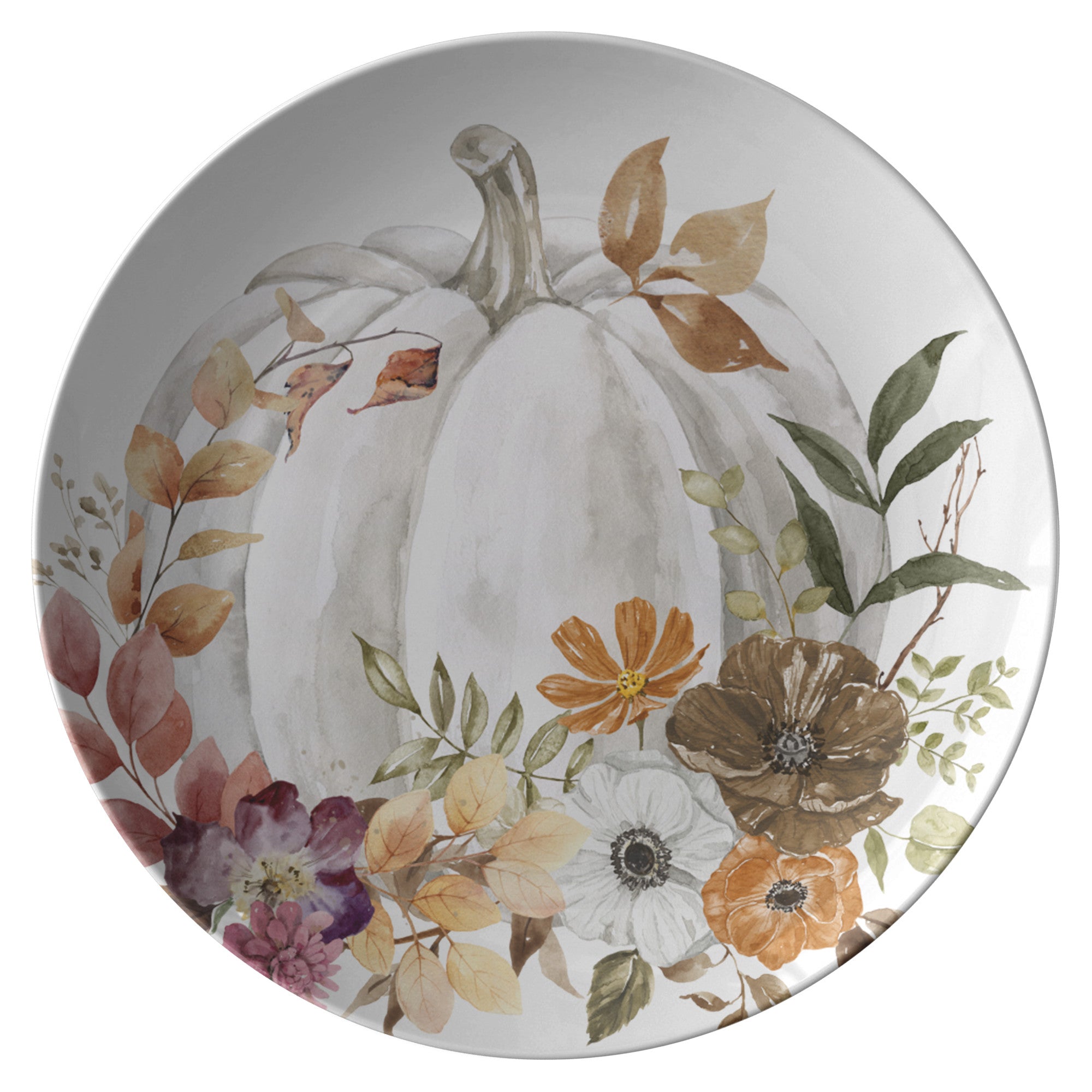 Durable White Pumpkin with Fall Design 10 Inch Plate Perfect for Autumn Décor, Thanksgiving Table Settings, Seasonal Dining, and Elegant Fall-Themed Dinnerware for Any Occasion - MRSBYVALLE
