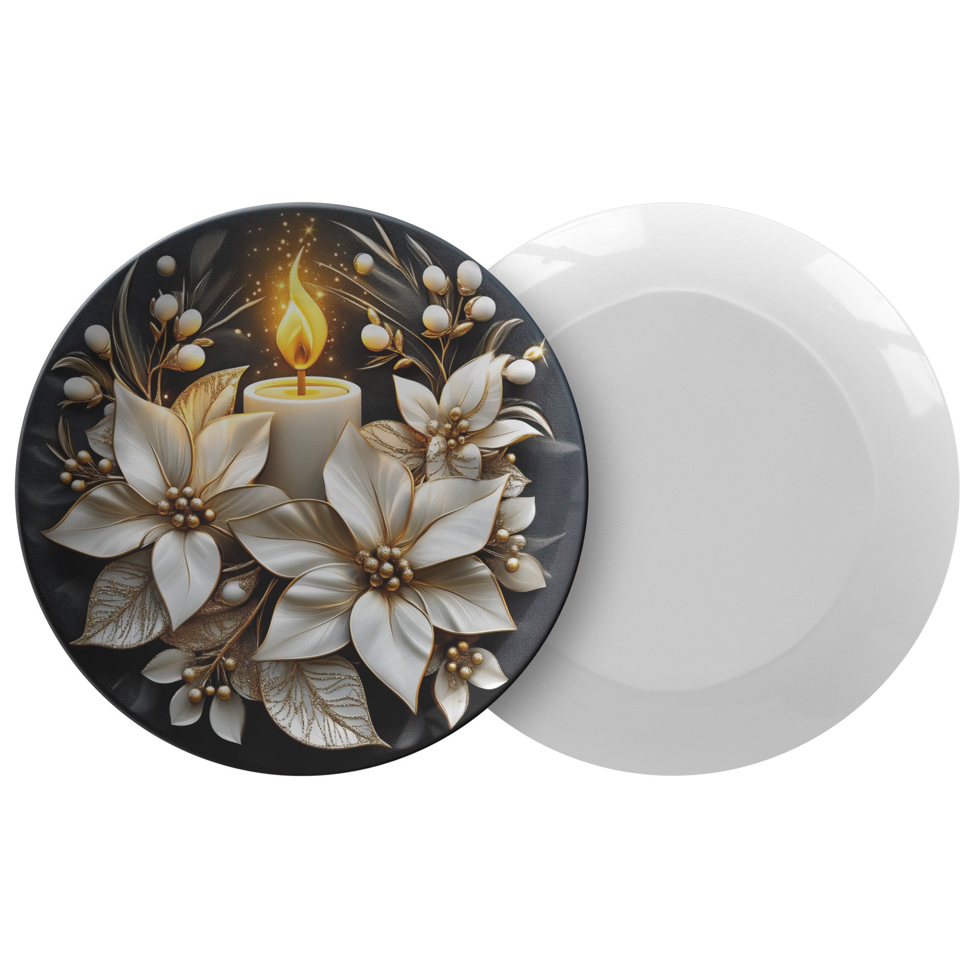 Elegant 10-Inch Christmas Candle Plate Gold & Black Festive Holiday Decor, Perfect for Christmas Table Settings Unique Gift Ideas - MRSBYVALLE