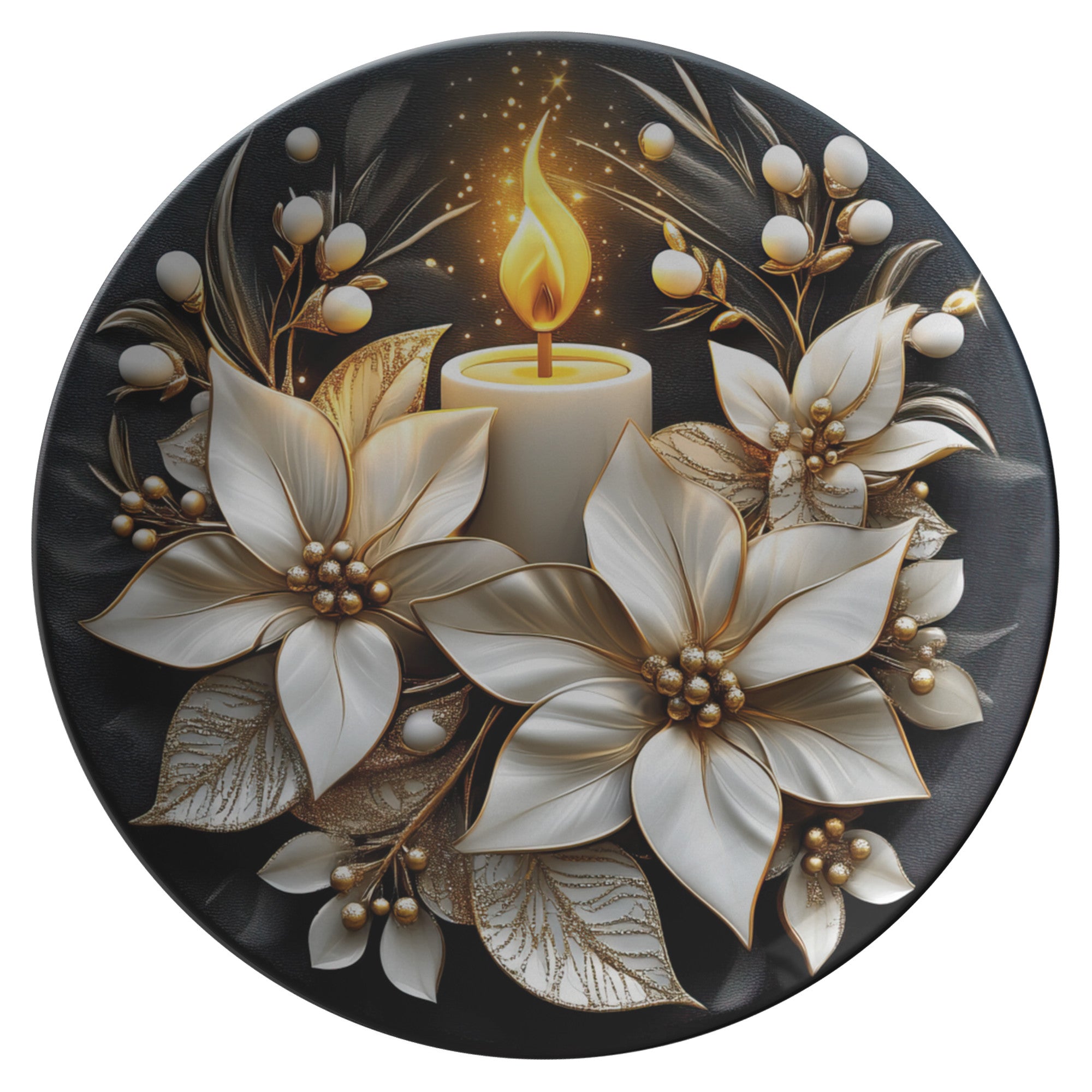 Elegant 10-Inch Christmas Candle Plate Gold & Black Festive Holiday Decor, Perfect for Christmas Table Settings Unique Gift Ideas - MRSBYVALLE