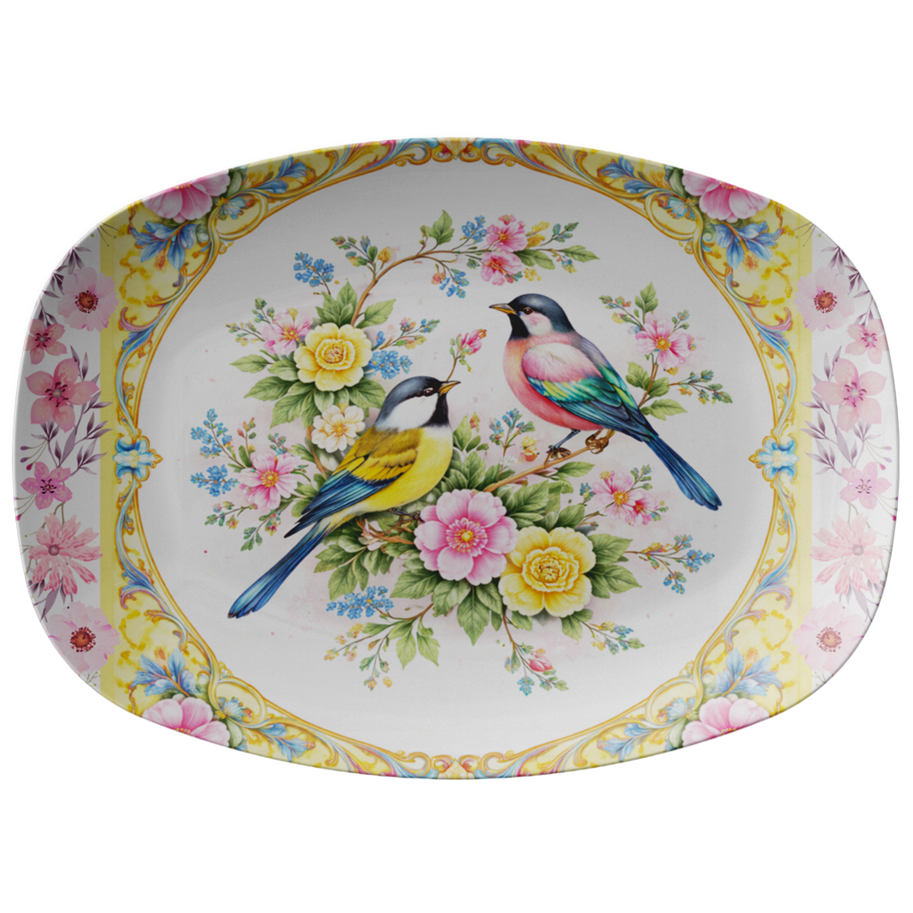 Plateau de service élégant Oiseau et Fleur 25x35 cm – Charme floral intemporel
