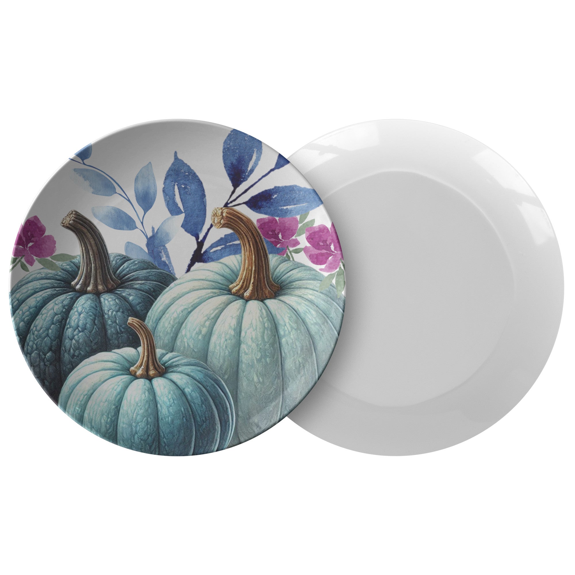 Elegant Fall Blue Pumpkins 10 Inch Decorative Plate Perfect for Autumn Home Décor, Thanksgiving Table Settings, Seasonal Parties, and Stylish Kitchen Accents - MRSBYVALLE