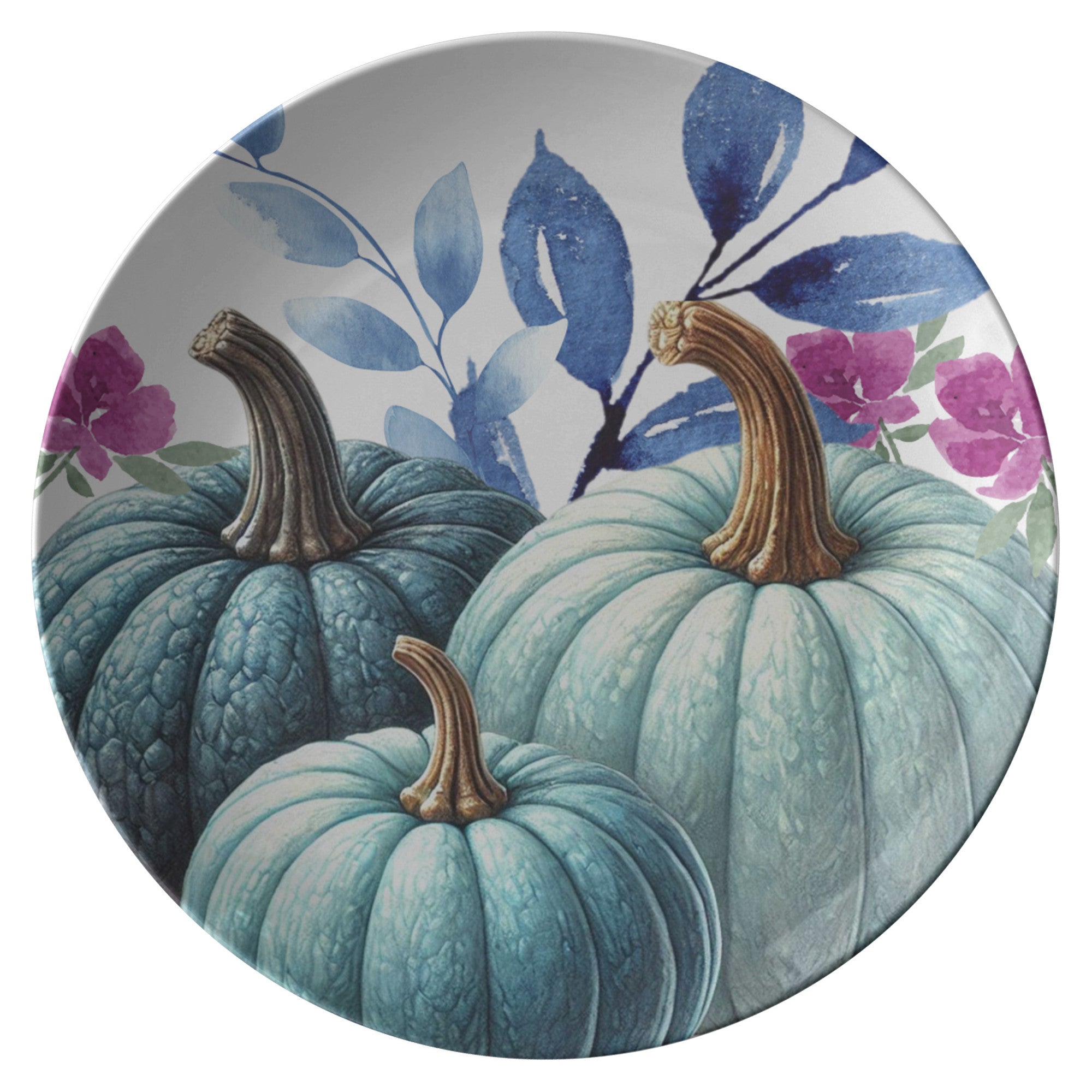 Elegant Fall Blue Pumpkins 10 Inch Decorative Plate Perfect for Autumn Home Décor, Thanksgiving Table Settings, Seasonal Parties, and Stylish Kitchen Accents - MRSBYVALLE