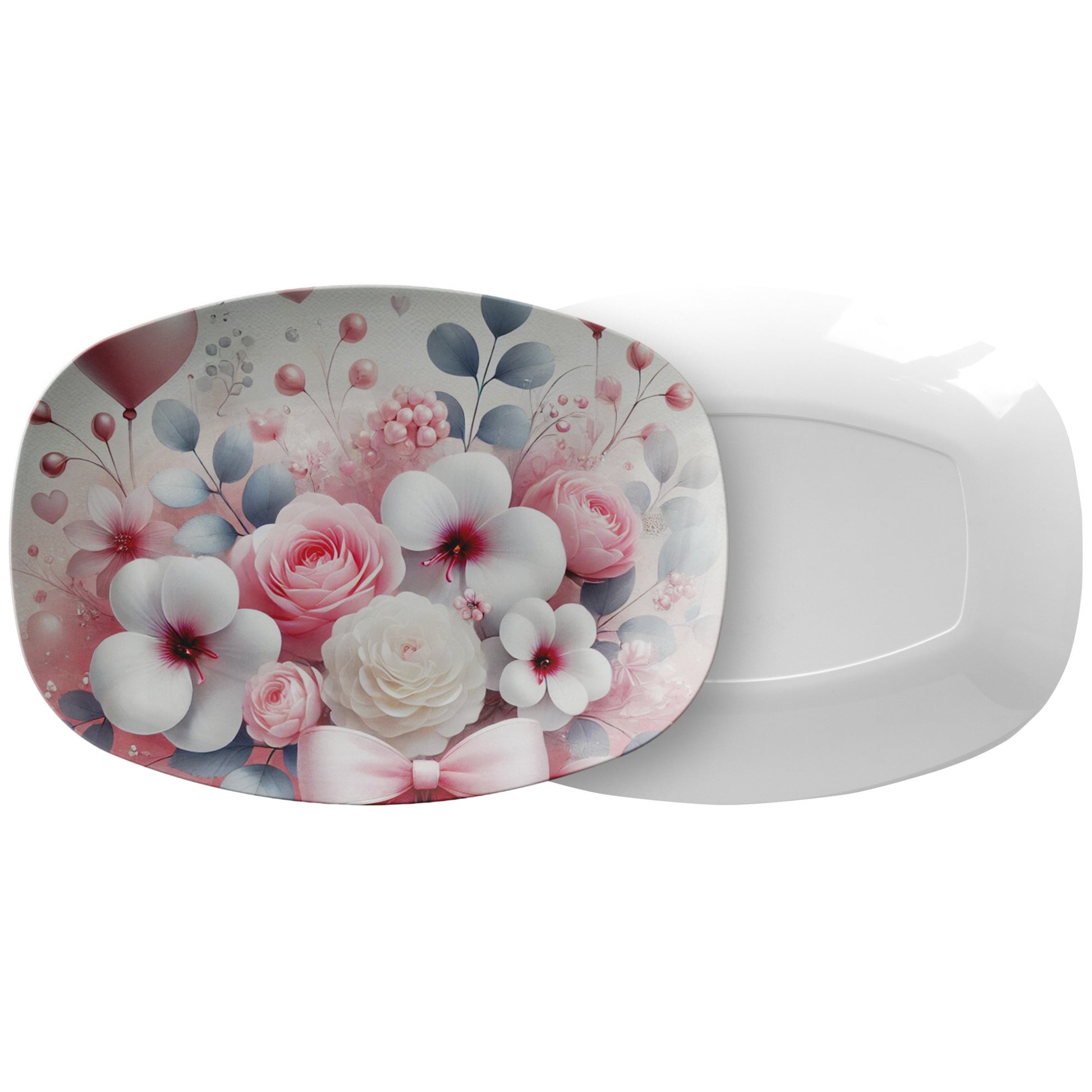 Elegant Watercolor Pink Hearts & Bows Platter 10x14 – Stylish Tableware for Special Occasions or Everyday Use | Durable, Vibrant Design for Hosting & Gifting - MRSBYVALLE