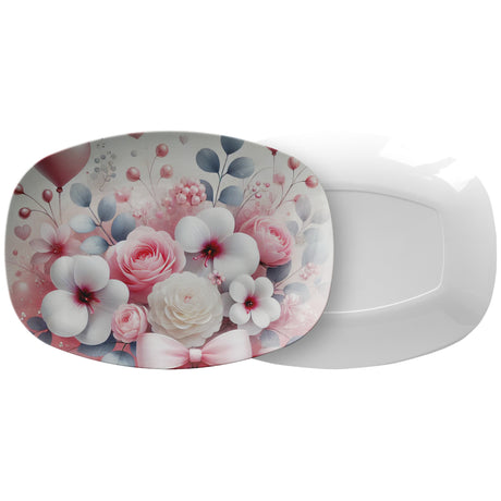 Elegant Watercolor Pink Hearts & Bows Platter 10x14 – Stylish Tableware for Special Occasions or Everyday Use | Durable, Vibrant Design for Hosting & Gifting - MRSBYVALLE
