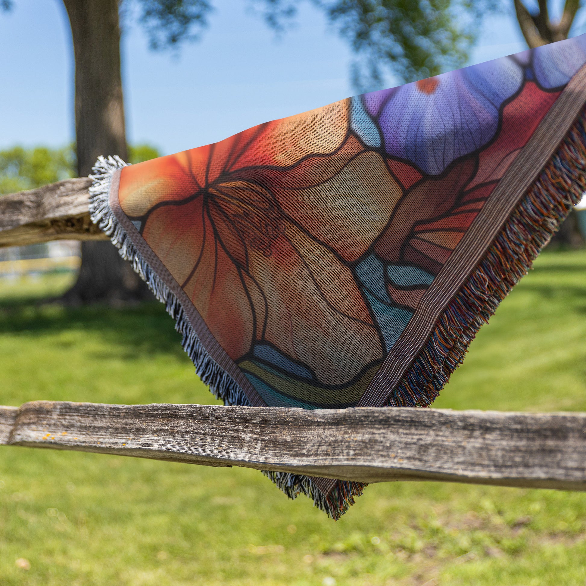 Enchanting Flowers Stained Glass Illusion Woven Throw Blanket - Cozy, Artistic Home Decor | Premium Quality, Vibrant Colors, Perfect for Living Room or Bedroom - MRSBYVALLE