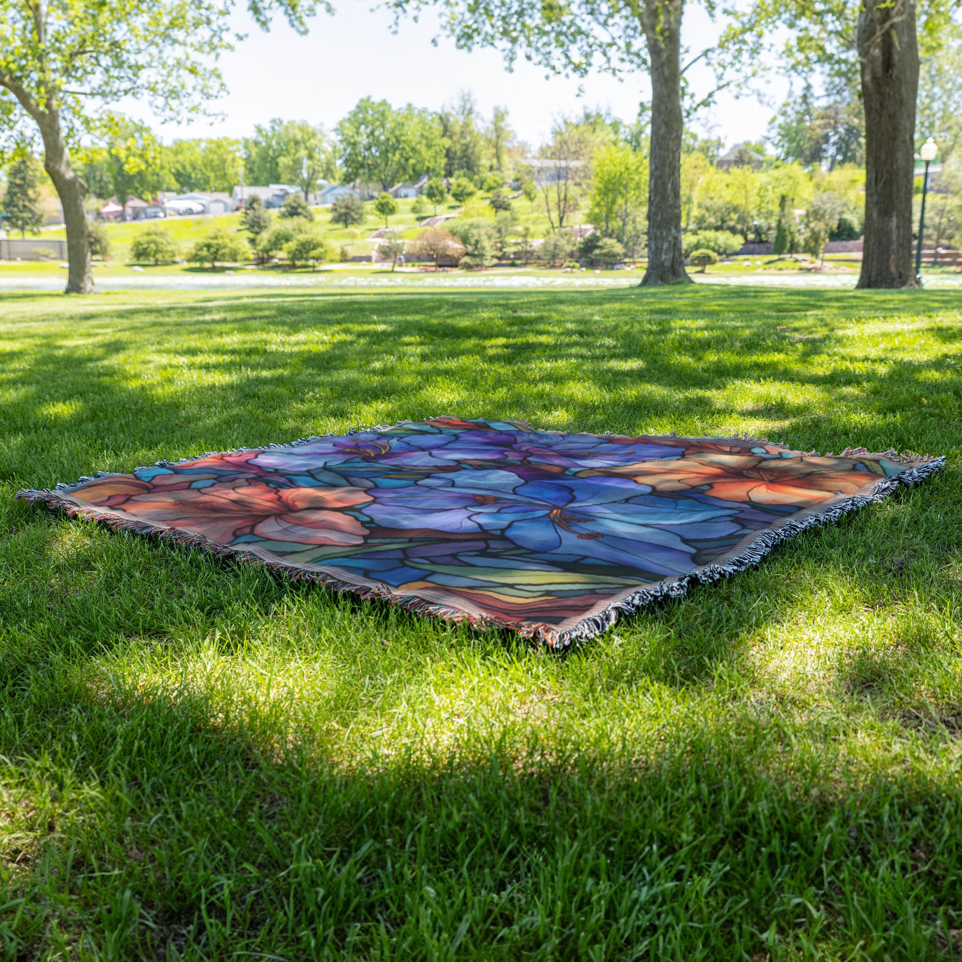 Enchanting Flowers Stained Glass Illusion Woven Throw Blanket - Cozy, Artistic Home Decor | Premium Quality, Vibrant Colors, Perfect for Living Room or Bedroom - MRSBYVALLE