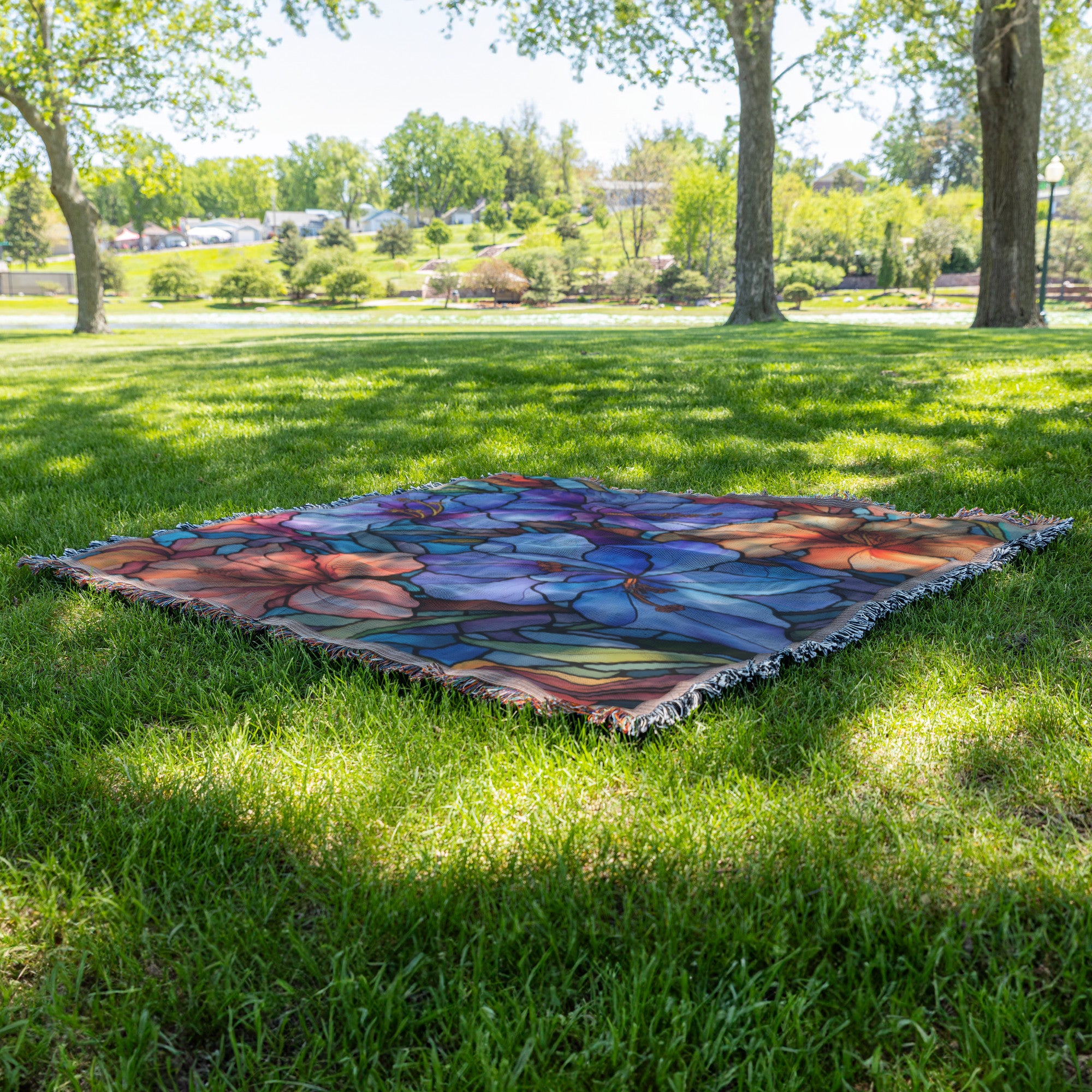 Enchanting Flowers Stained Glass Illusion Woven Throw Blanket - Cozy, Artistic Home Decor | Premium Quality, Vibrant Colors, Perfect for Living Room or Bedroom - MRSBYVALLE