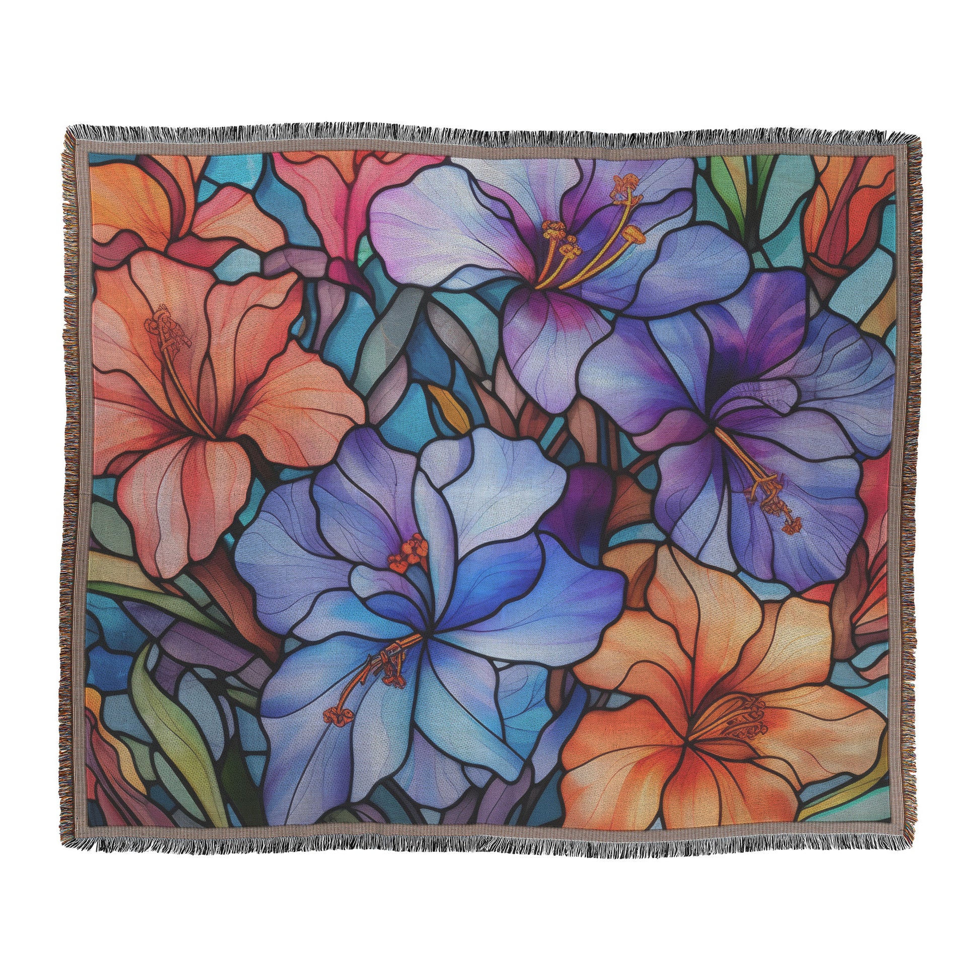 Enchanting Flowers Stained Glass Illusion Woven Throw Blanket - Cozy, Artistic Home Decor | Premium Quality, Vibrant Colors, Perfect for Living Room or Bedroom - MRSBYVALLE