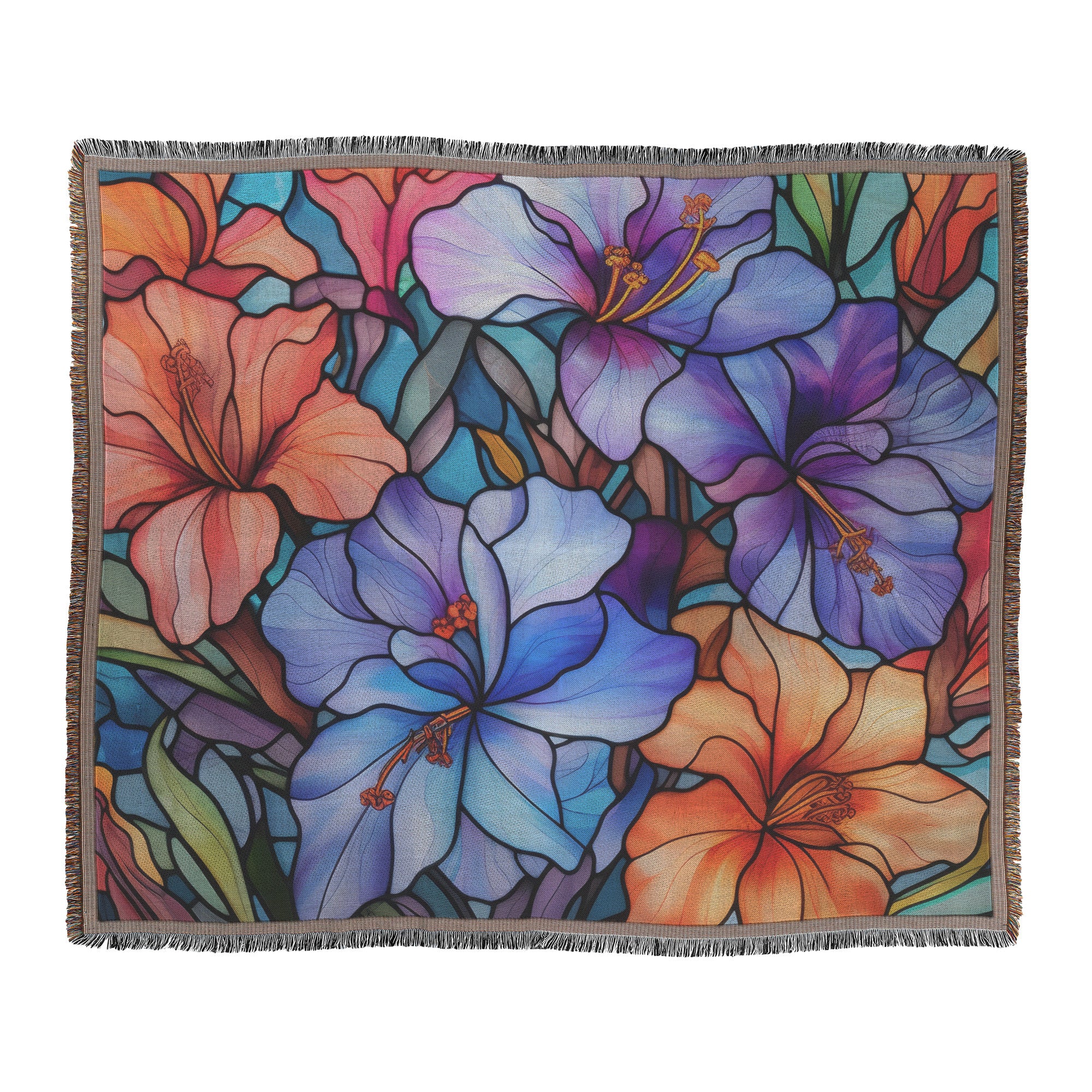 Enchanting Flowers Stained Glass Illusion Woven Throw Blanket - Cozy, Artistic Home Decor | Premium Quality, Vibrant Colors, Perfect for Living Room or Bedroom - MRSBYVALLE