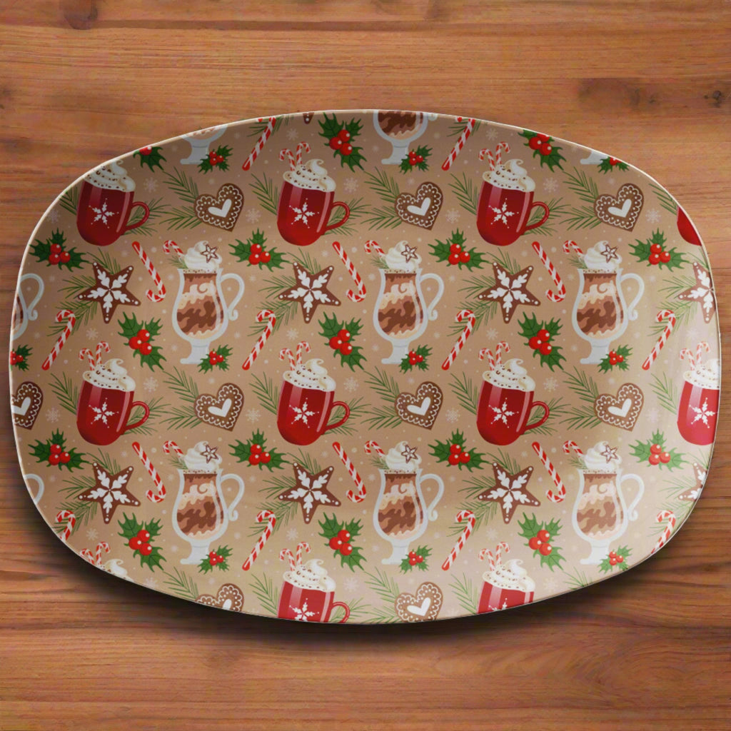 Festive Christmas Party Platter with Hot Chocolate Mugs & Holiday Elements - Perfect for Serving Holiday Treats, Oven to Table, Microwave & Dishwasher Safe, Made in the USA - MRSBYVALLE