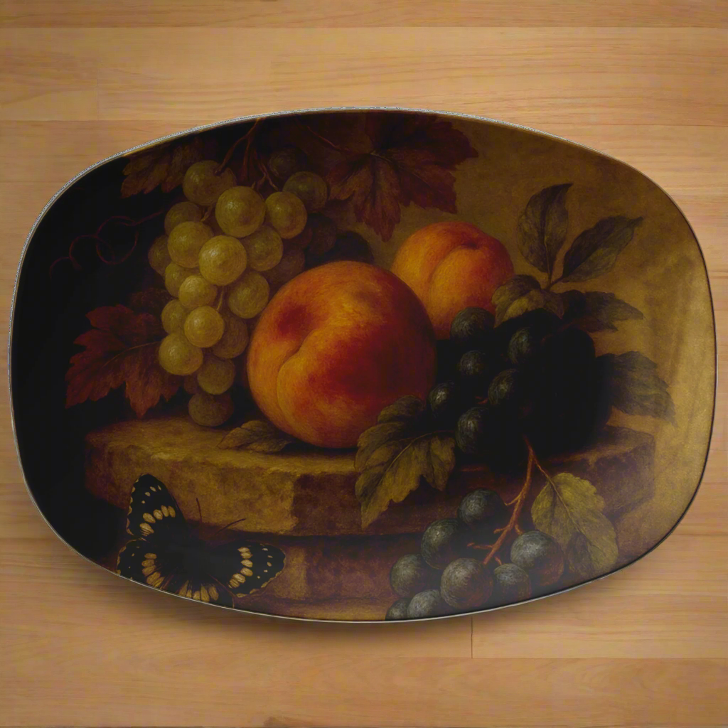 Fruit Platter 10x14 – Grapes & Peaches Design, BPA-Free & USA-Made, Vibrant Serving Tray for Kitchen, Hosting, or Summer Table Decor