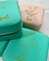 Birth Flower and Name Custom Laser-Engraved Travel Jewelry Box - Compact Square Earring Organizer, Ideal Bridesmaid Gifts for Sister or Friend - MRSBYVALLE