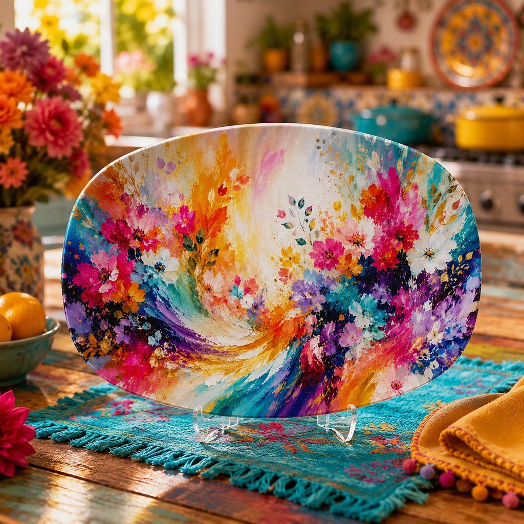 Joy in Full Bloom Colorful Floral Serving Platter Gift