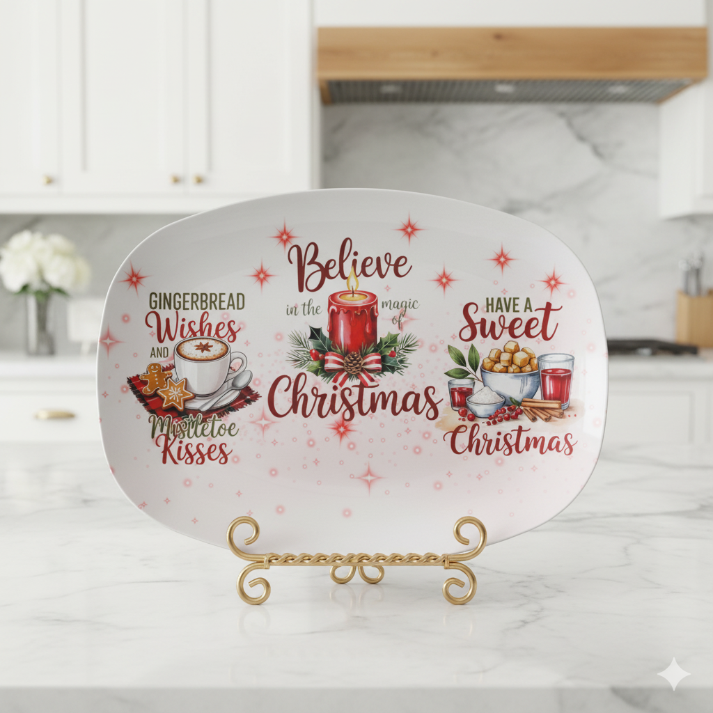 Elegant Christmas Serving Platter with a Festive Holiday Design, Perfect for Cookies, Treats, and Family Celebrations