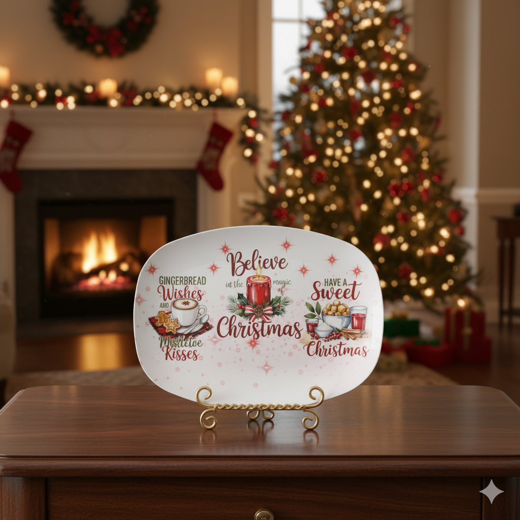 Elegant Christmas Serving Platter with a Festive Holiday Design, Perfect for Cookies, Treats, and Family Celebrations