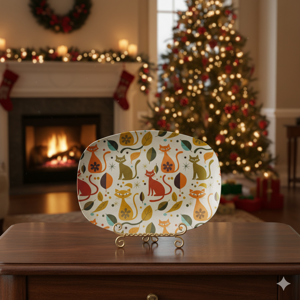 Fall Atomic Kitty Platter, Perfect for Holidays and Housewarming