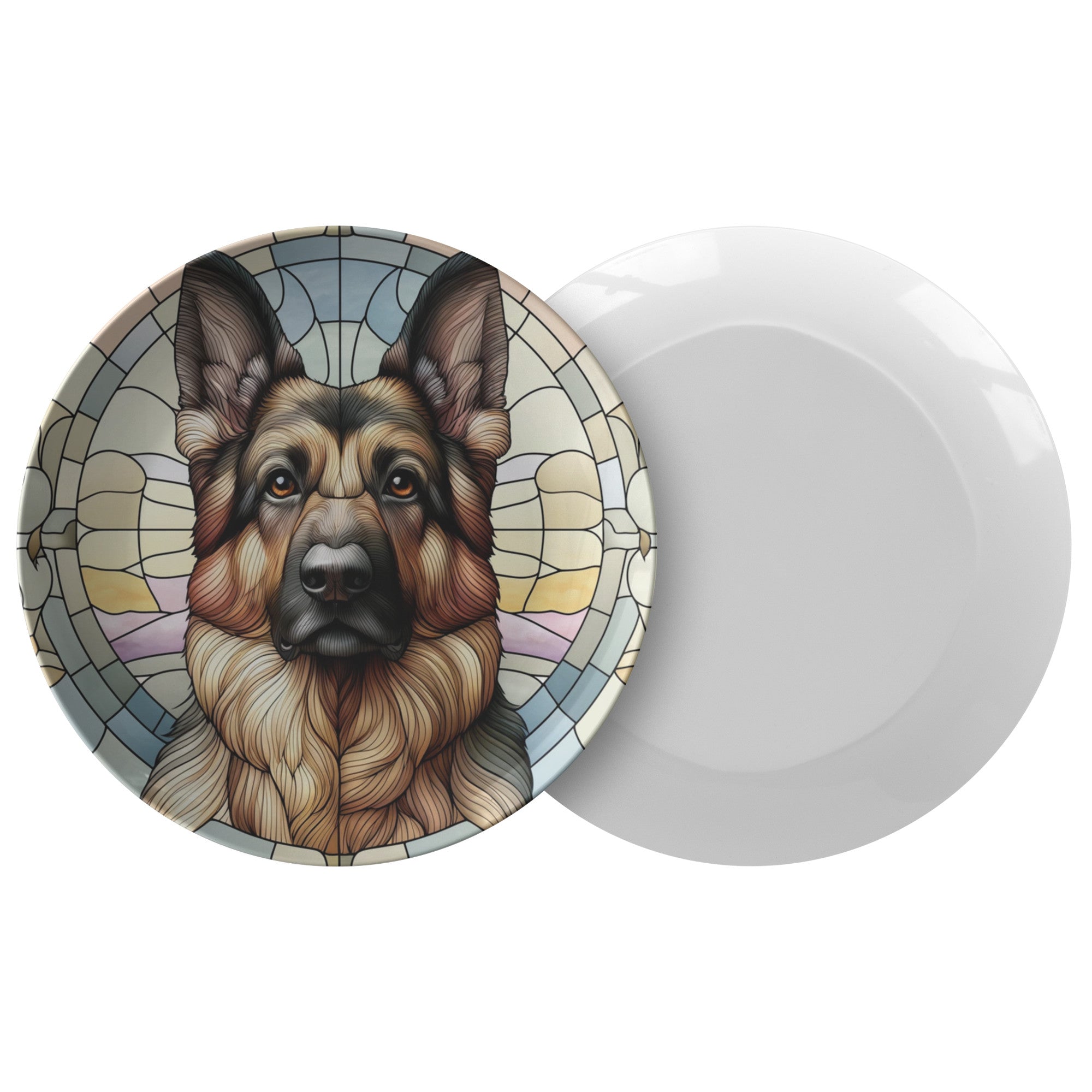 German Shepherd-Stained Glass Illusion on 10" Durable Plate, Gift for Dog Lover, German Shepherd Owner.