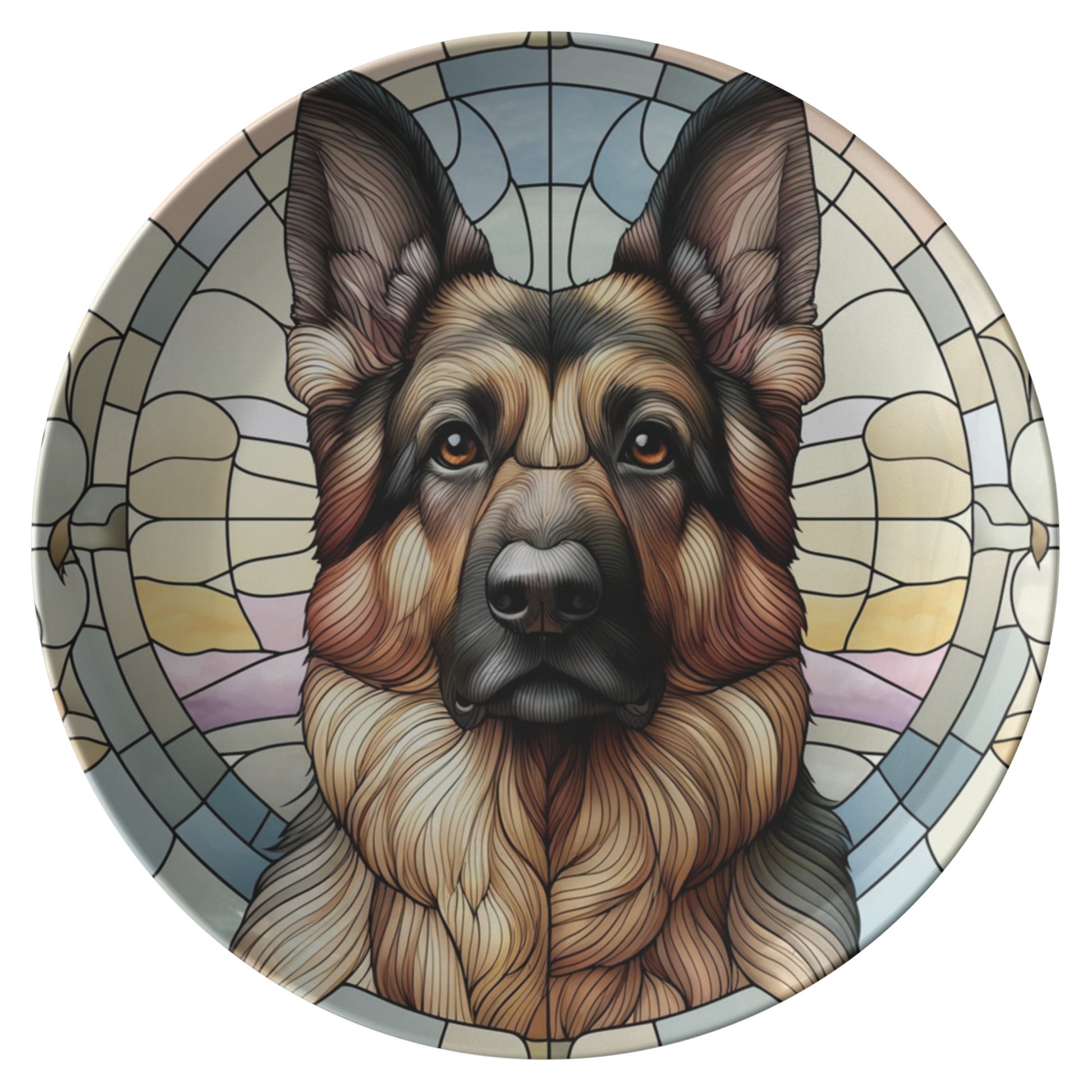 German Shepherd-Stained Glass Illusion on 10" Durable Plate, Gift for Dog Lover, German Shepherd Owner.