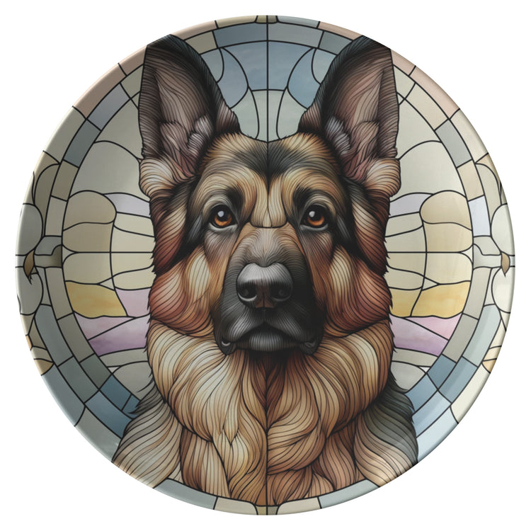German Shepherd-Stained Glass Illusion on 10" Durable Plate, Gift for Dog Lover, German Shepherd Owner.