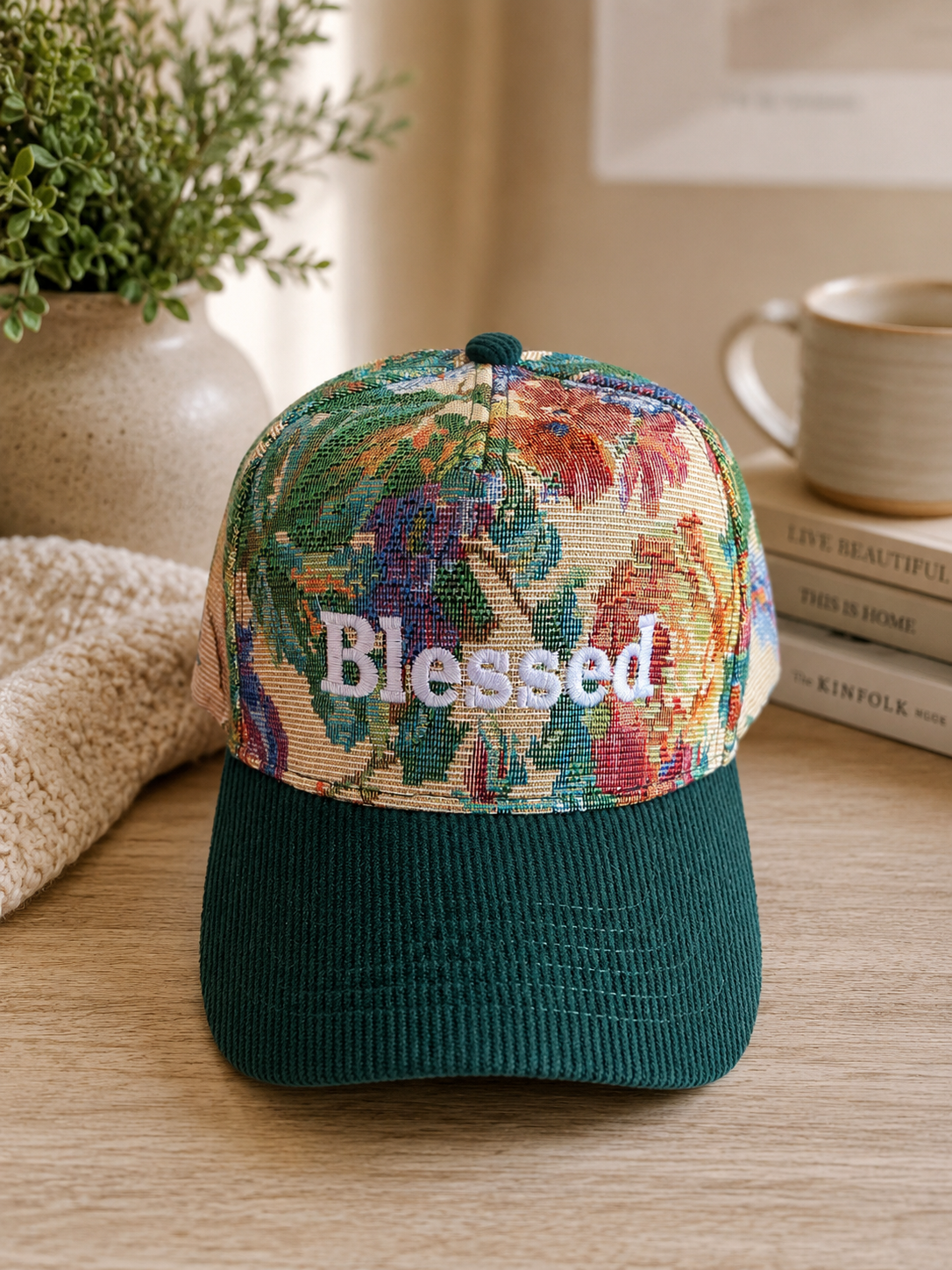 Blessed Floral Jacquard Cap with Corduroy Brim