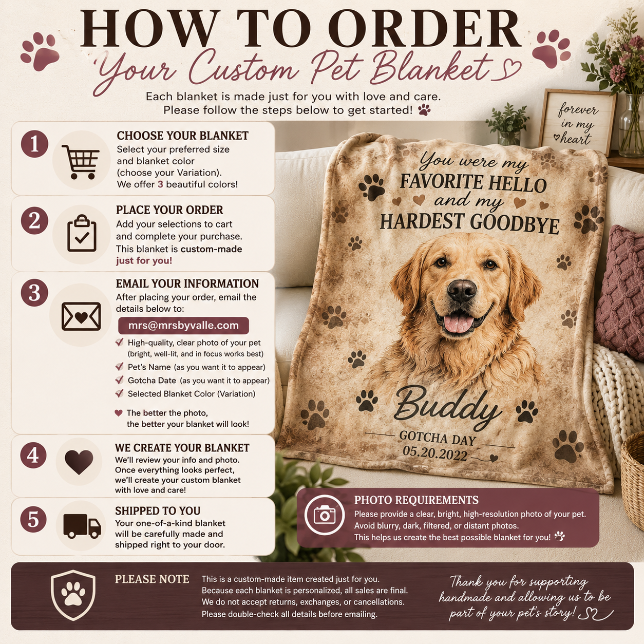 The Day We Became Family Pet Portrait Blanket | Custom Name & Date Velveteen