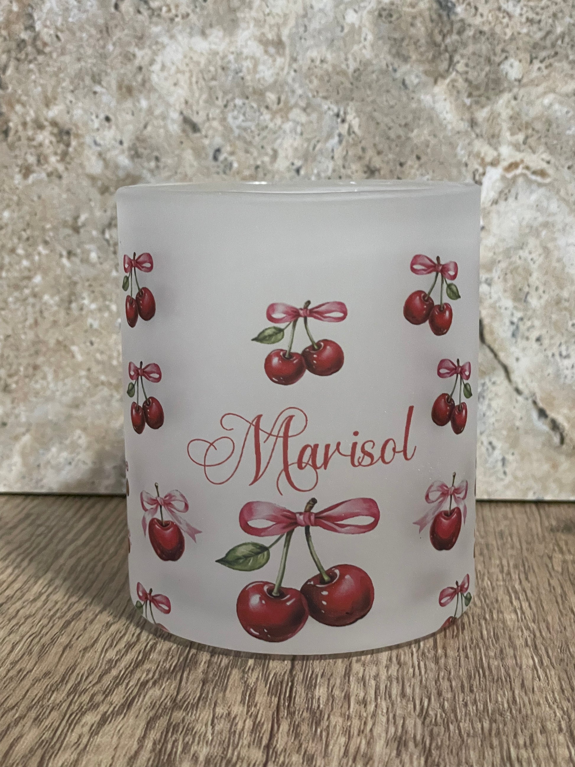 Personalized 12 oz Frosted Cup Cherry & Pink Bow Design - Custom Name Perfect for Gifts, Parties, & Everyday Use - Cute & Stylish Drinkware - MRSBYVALLE