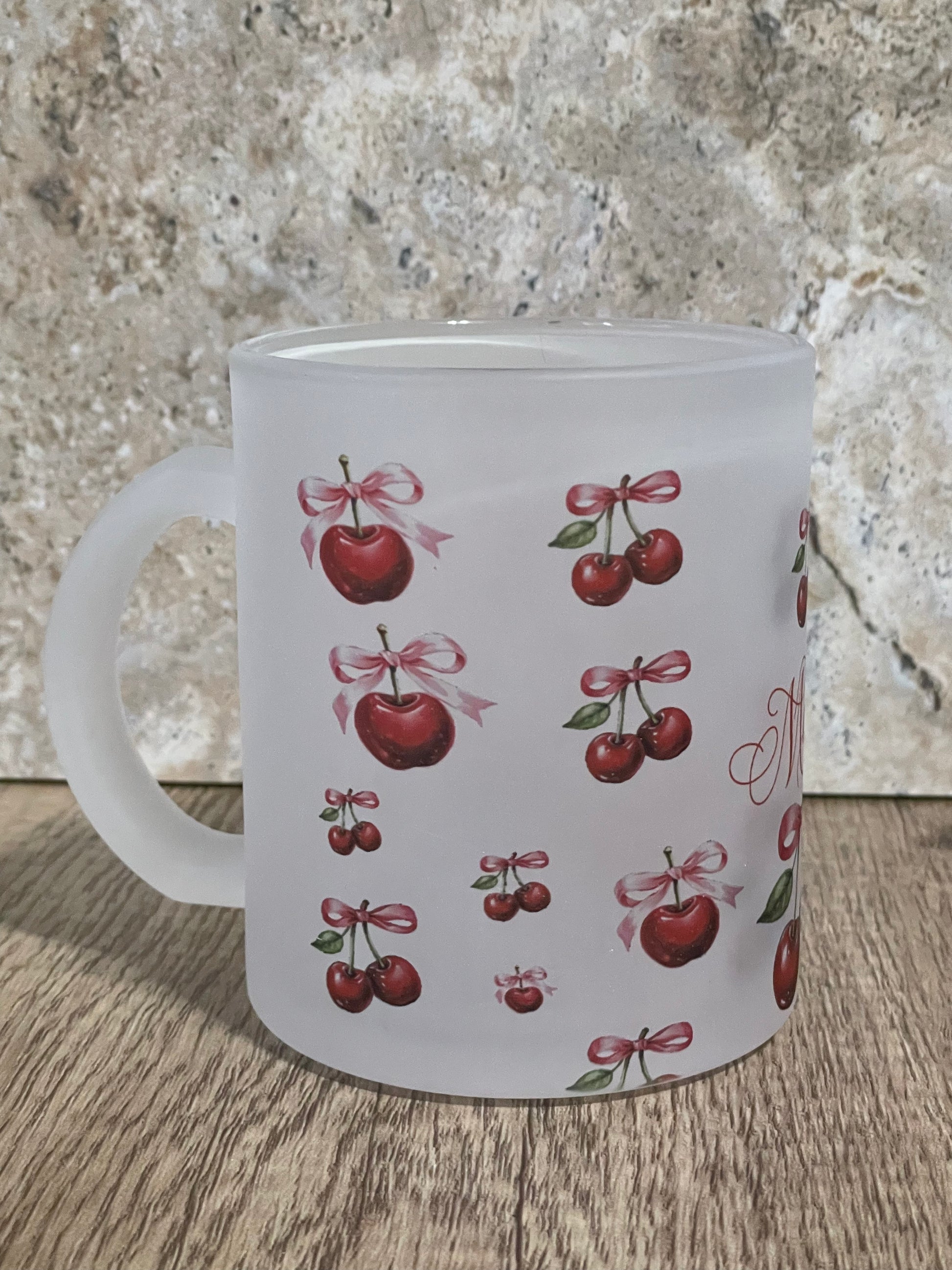 Personalized 12 oz Frosted Cup Cherry & Pink Bow Design - Custom Name Perfect for Gifts, Parties, & Everyday Use - Cute & Stylish Drinkware - MRSBYVALLE