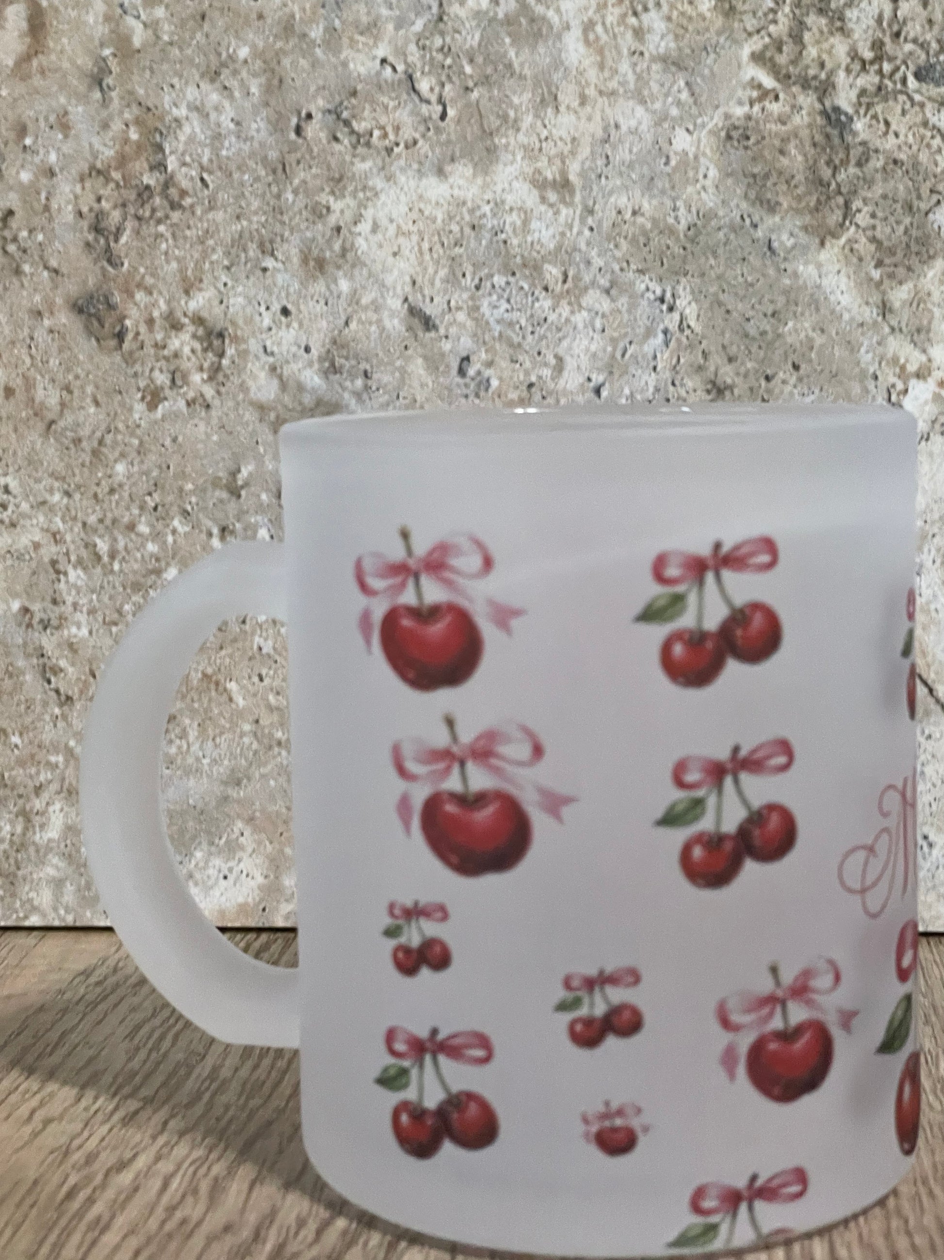 Personalized 12 oz Frosted Cup Cherry & Pink Bow Design - Custom Name Perfect for Gifts, Parties, & Everyday Use - Cute & Stylish Drinkware - MRSBYVALLE