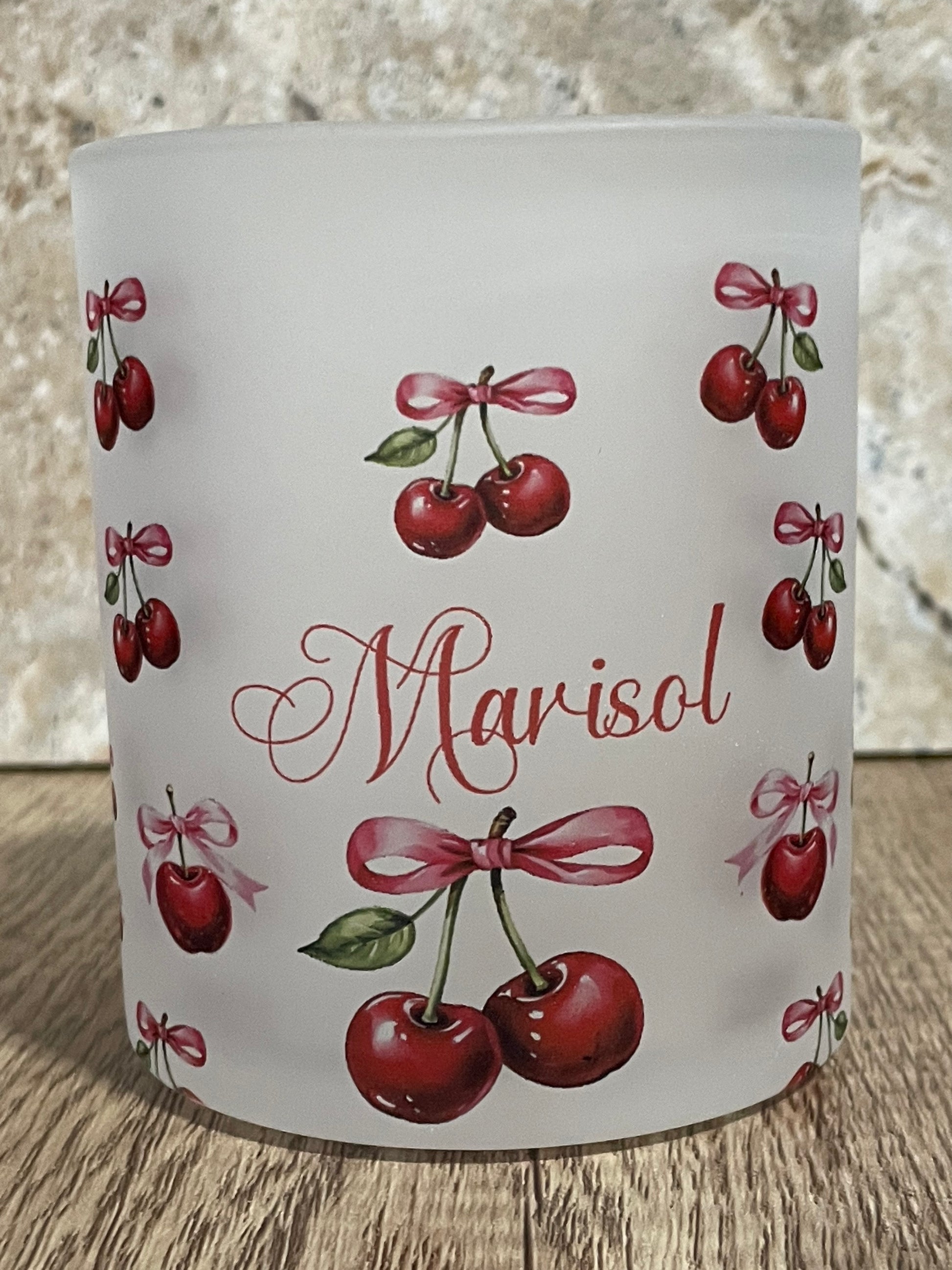 Personalized 12 oz Frosted Cup Cherry & Pink Bow Design - Custom Name Perfect for Gifts, Parties, & Everyday Use - Cute & Stylish Drinkware - MRSBYVALLE