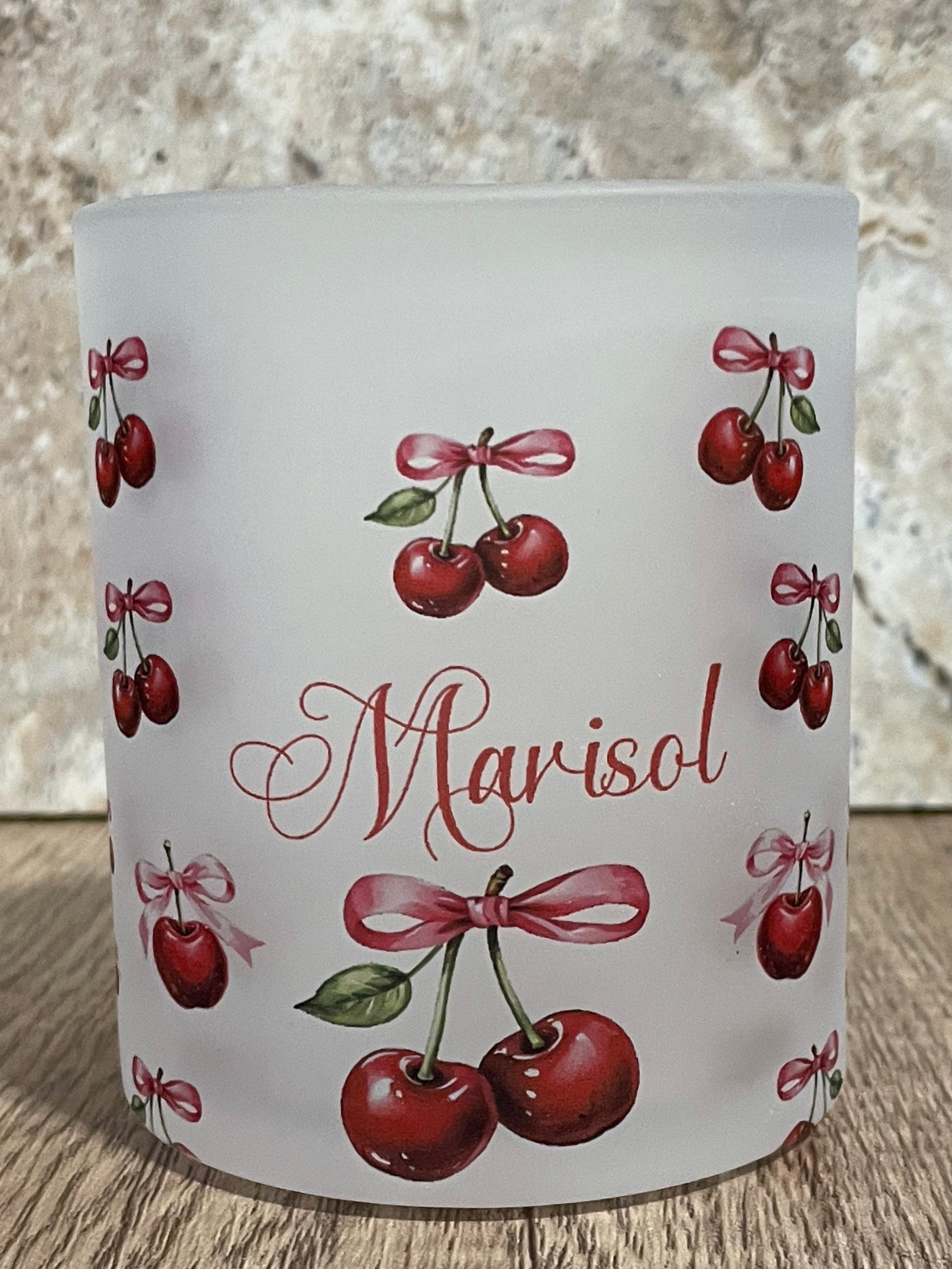 Personalized 12 oz Frosted Cup Cherry & Pink Bow Design - Custom Name Perfect for Gifts, Parties, & Everyday Use - Cute & Stylish Drinkware - MRSBYVALLE