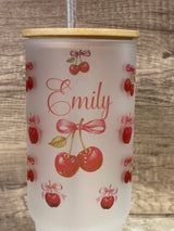Personalized 40oz Frosted Cup with Lid & Straw - Cherry & Pink Bow Design - Custom Name  Perfect for Gifts, Parties, & Everyday Use - Cute & Stylish Drinkware - MRSBYVALLE