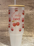 Personalized 40oz Frosted Cup with Lid & Straw - Cherry & Pink Bow Design - Custom Name  Perfect for Gifts, Parties, & Everyday Use - Cute & Stylish Drinkware - MRSBYVALLE