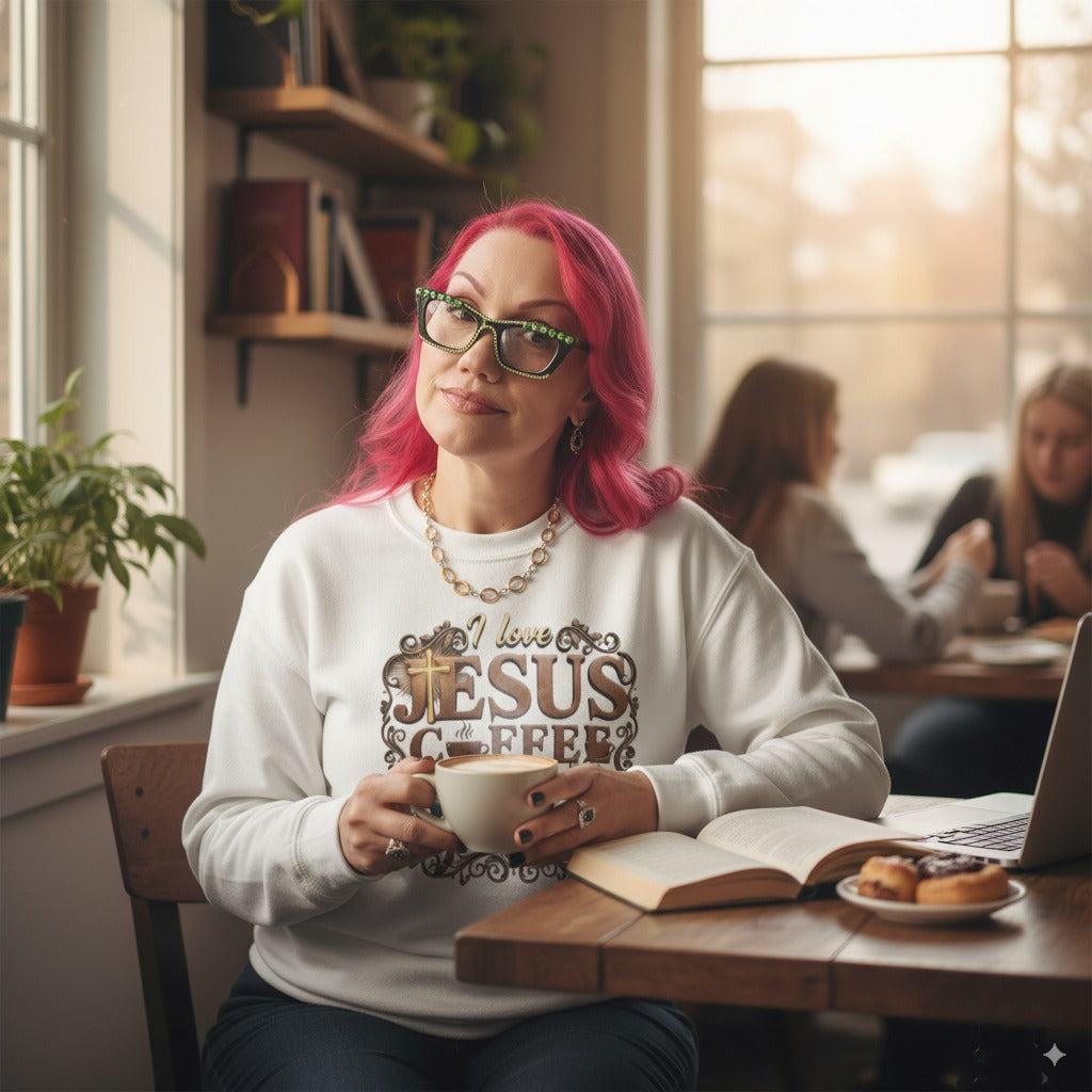 Love Jesus, Coffee & Books Sweatshirt | Christian Unisex Crewneck, Cozy Faith Gift